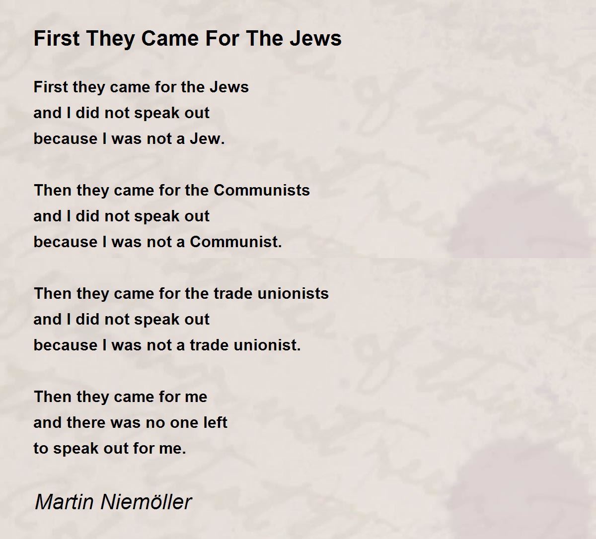 Question On The Poem First They Came By Martin Niemoeller TUGY