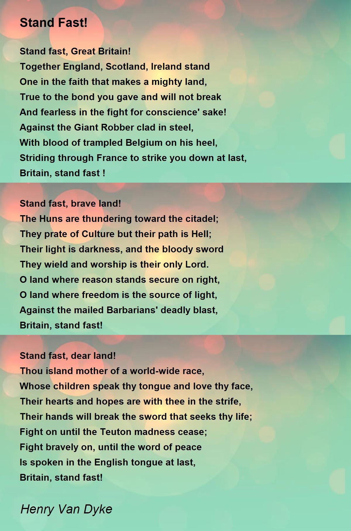 Stand Fast! Stand Fast! Poem by Henry Van Dyke