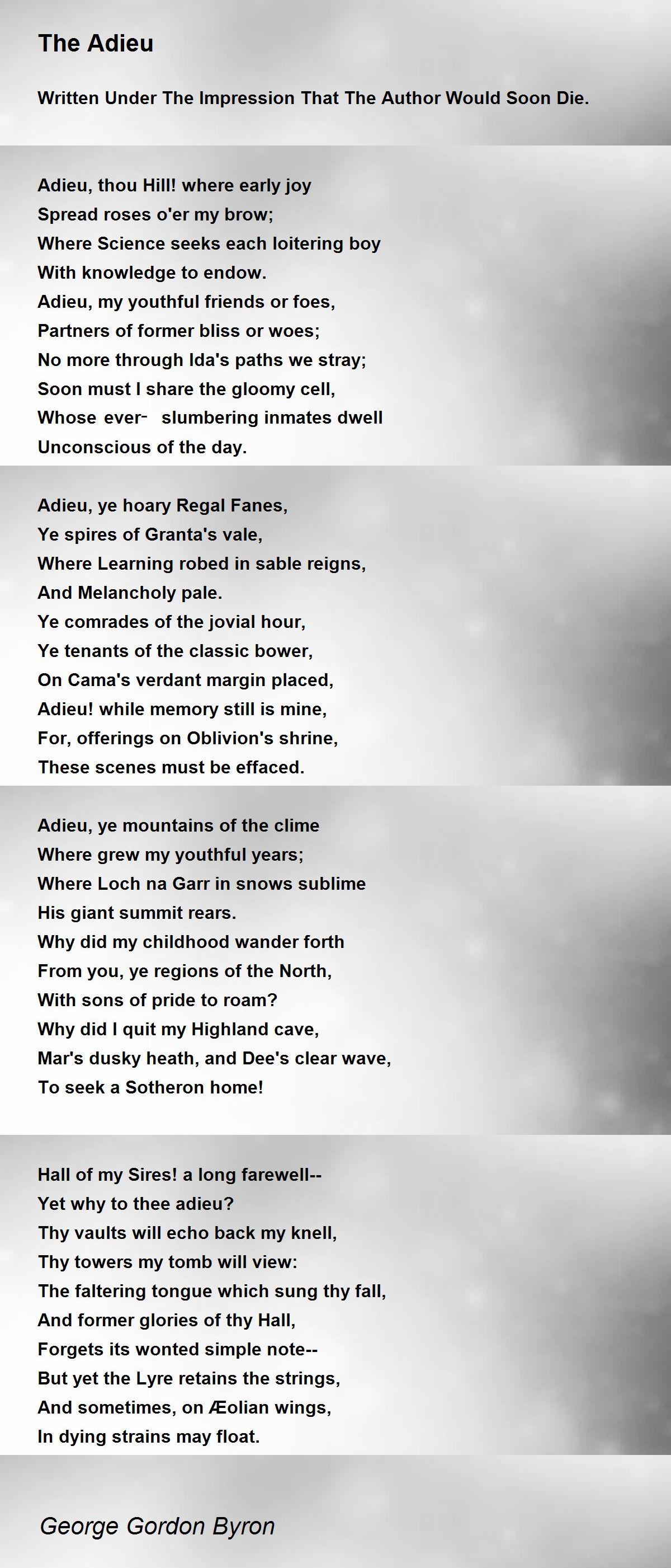 The Adieu The Adieu Poem by Gordon Byron