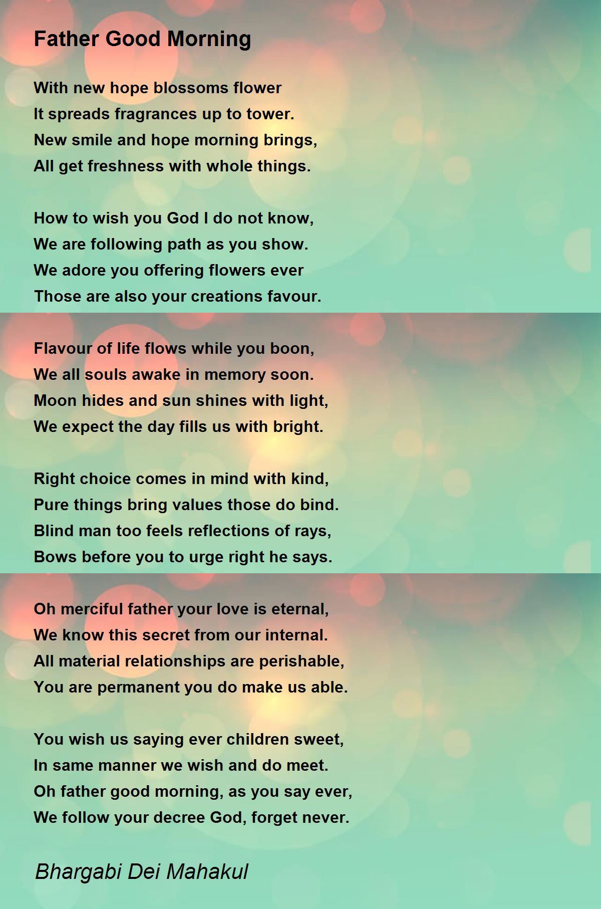Father Good Morning - Father Good Morning Poem by Bhargabi Dei Mahakul
