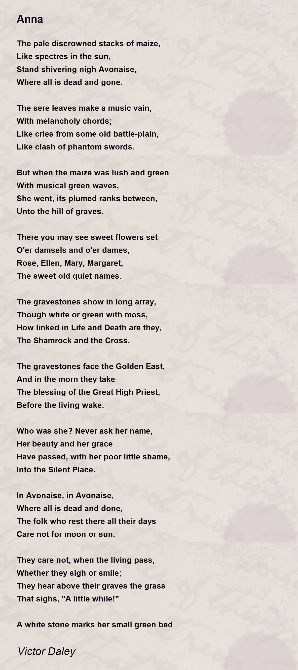 Anna - Anna Poem by Victor Daley