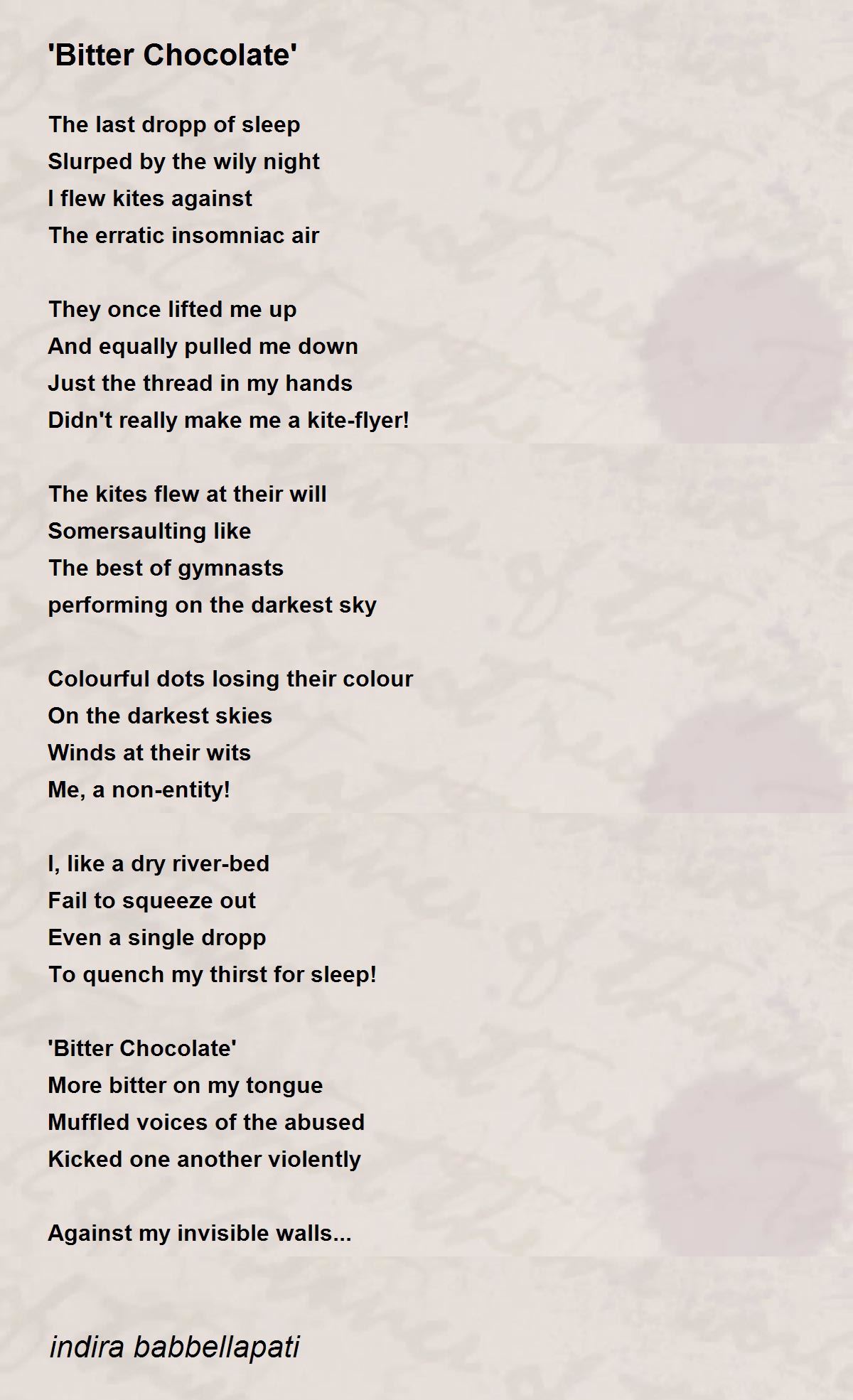 'Bitter Chocolate' 'Bitter Chocolate' Poem by indira babbellapati