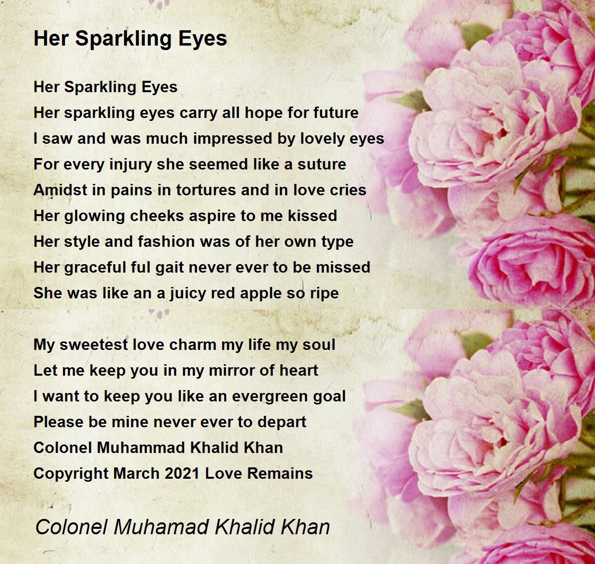 Her Sparkling Eyes by Colonel Muhamad Khalid Khan Her Sparkling Eyes Poem
