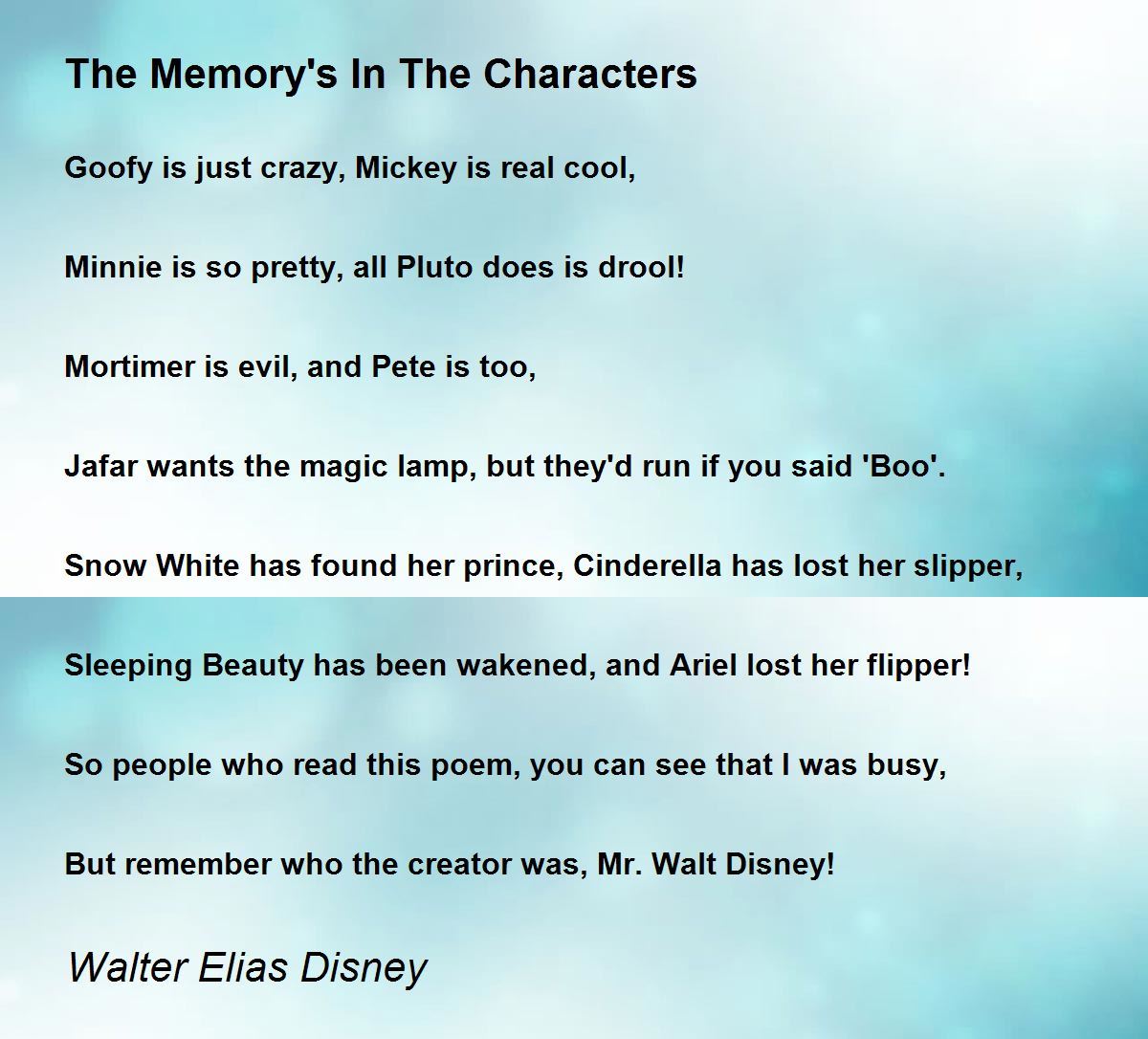 The Memory's In The Characters The Memory's In The Characters Poem by