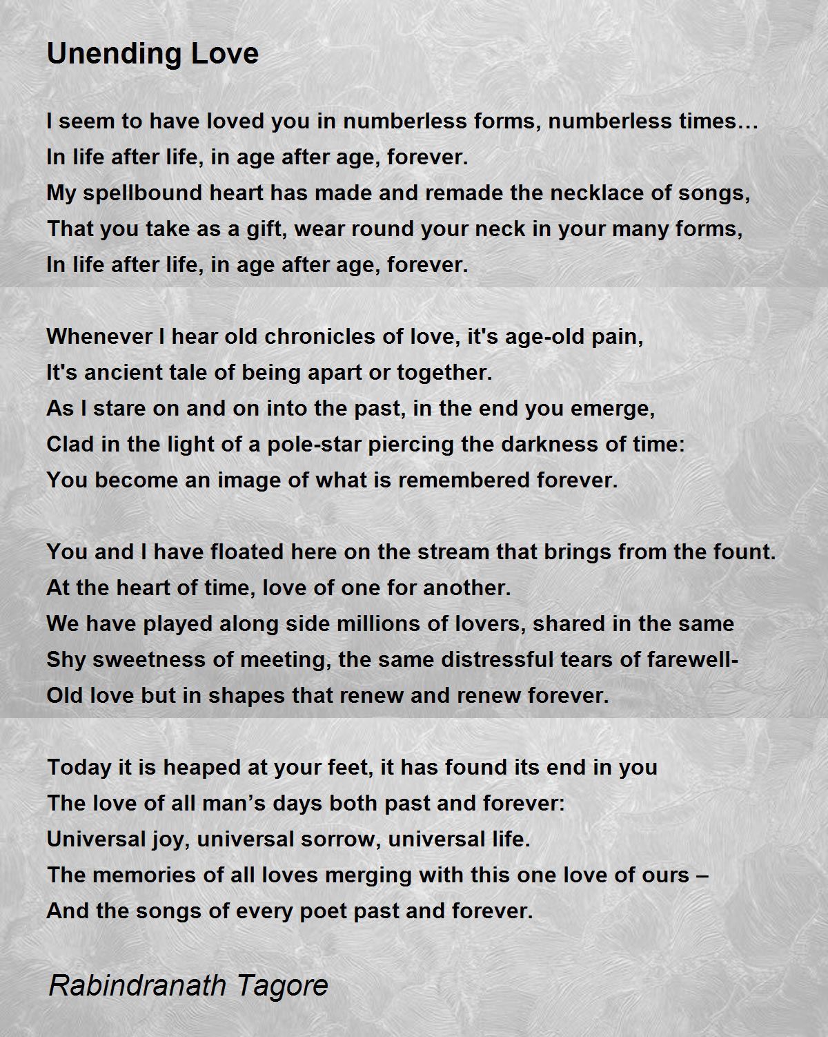 Unending Love Poem by Rabindranath Tagore - Poem Hunter