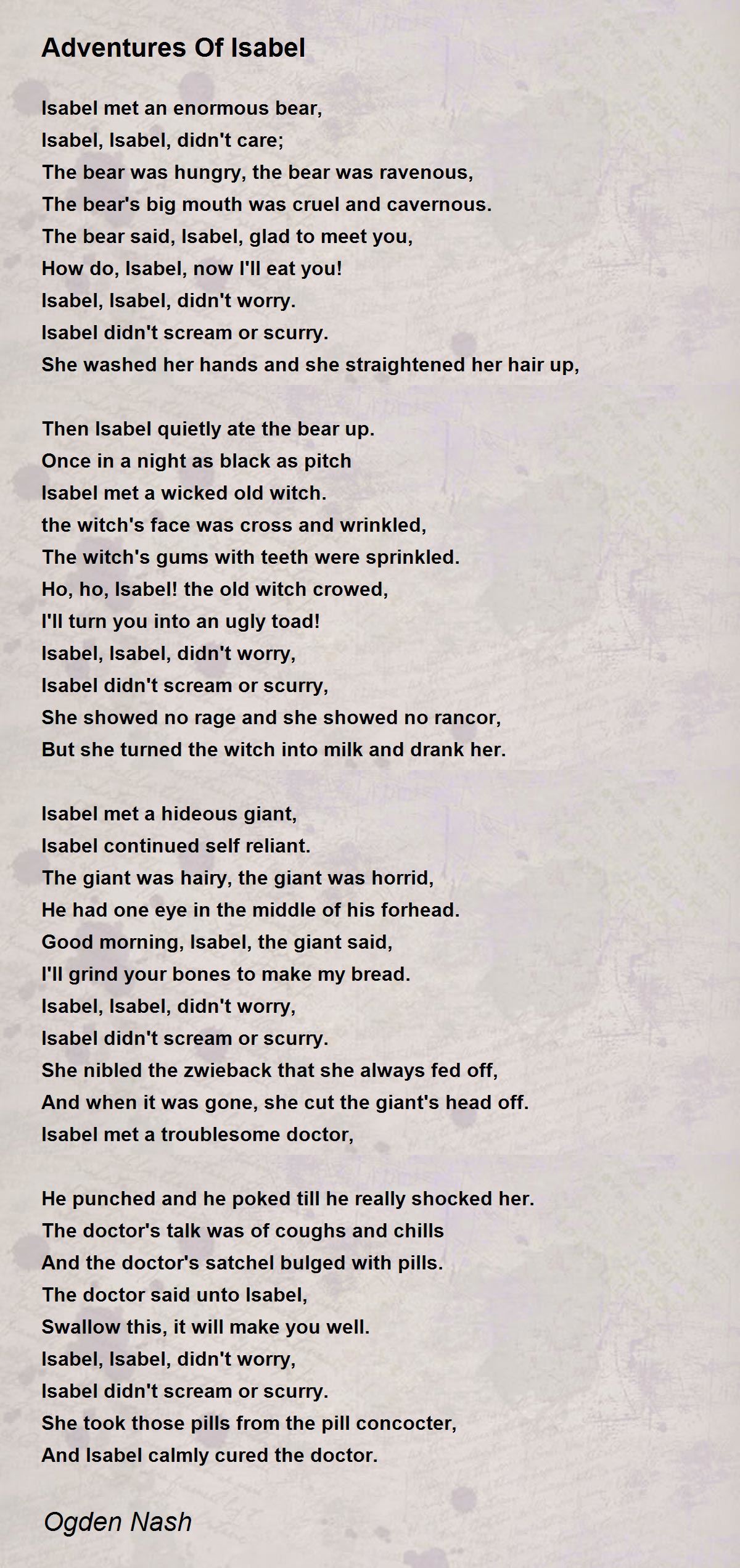 Adventures Of Isabel Poem by Ogden Nash - Poem Hunter
