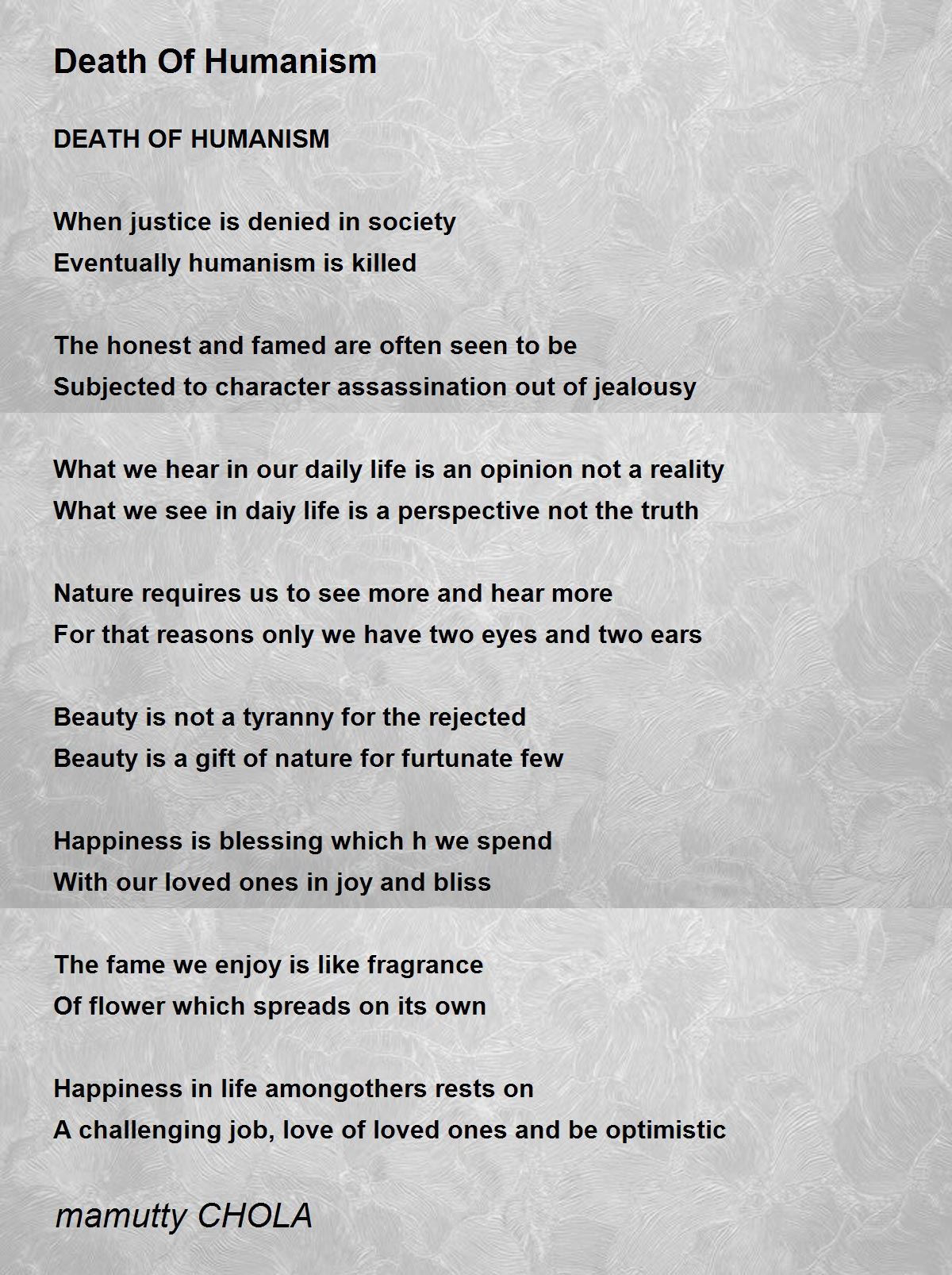 Death Of Humanism Death Of Humanism Poem by mamutty CHOLA
