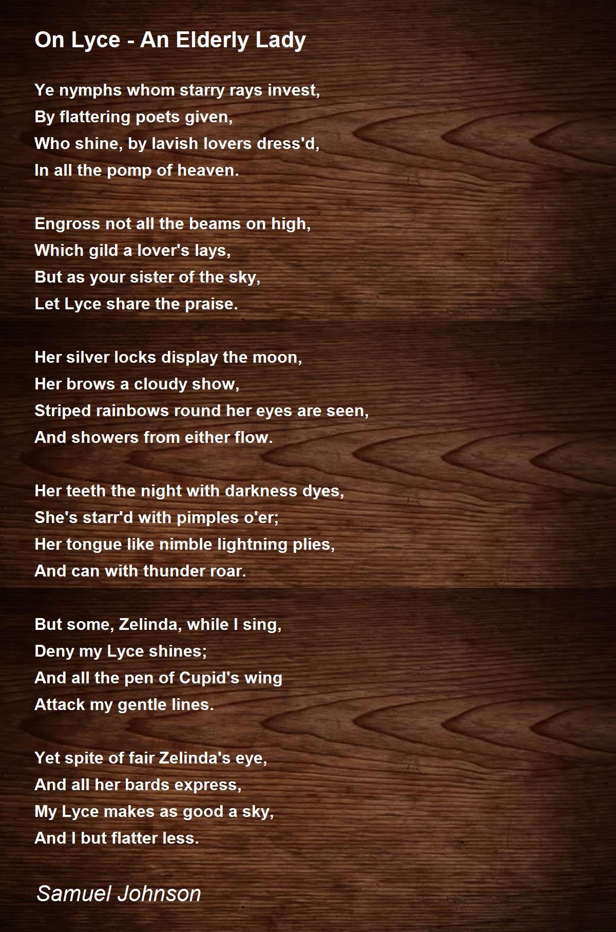 On Lyce - An Elderly Lady Poem by Samuel Johnson - Poem Hunter
