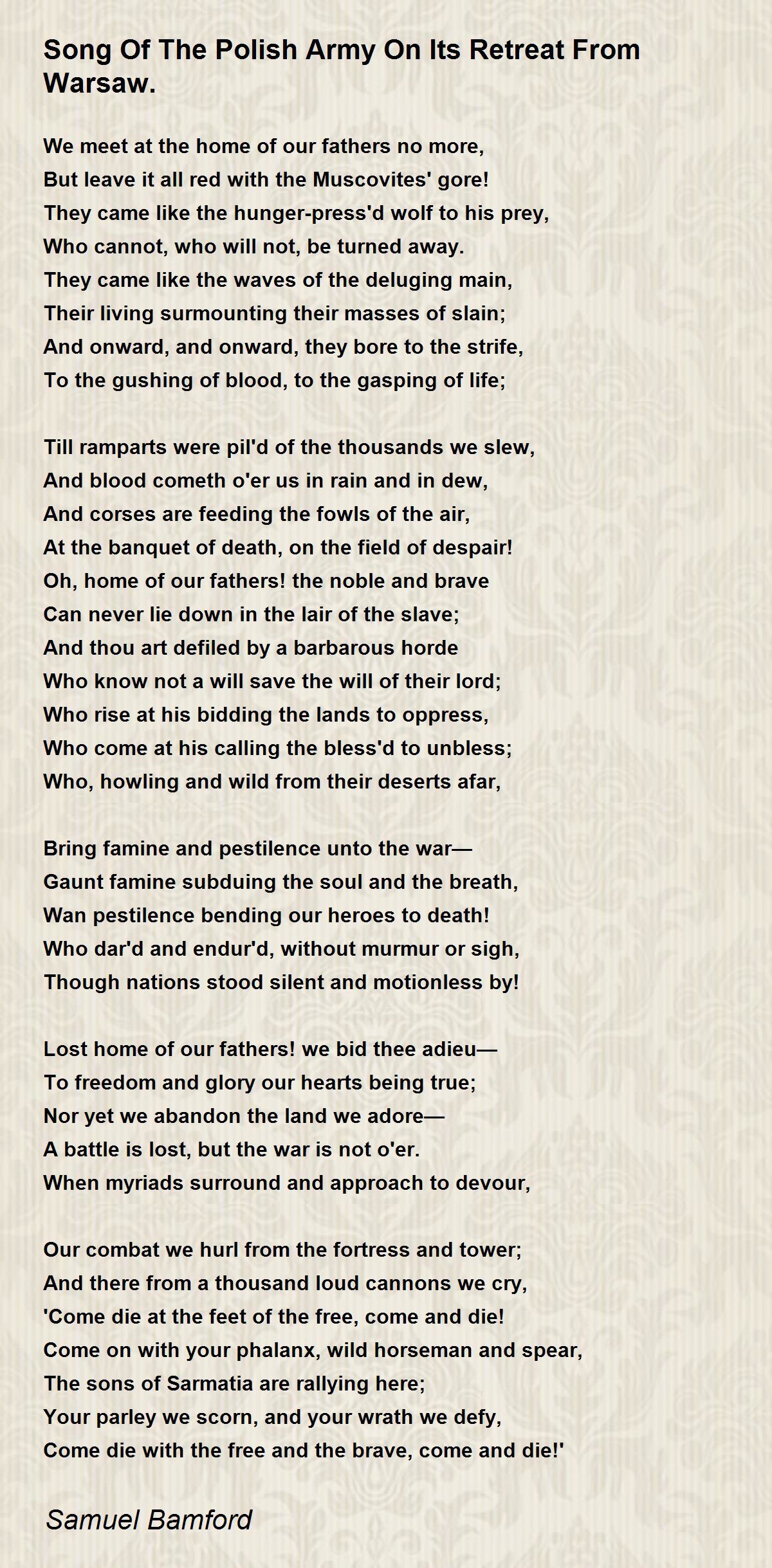 Song Of The Polish Army On Its Retreat From Warsaw. Song Of The