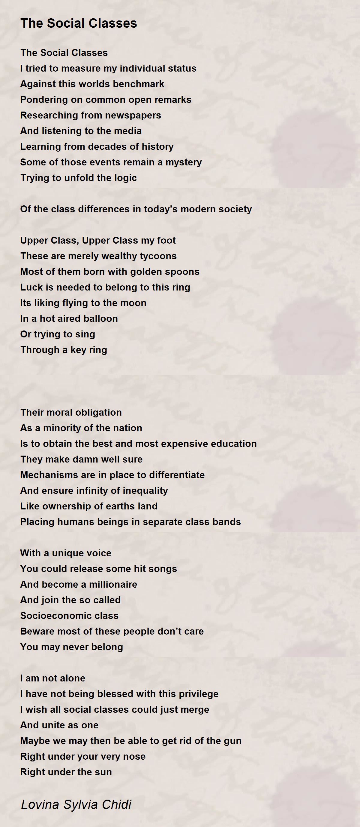 The Social Classes By Sylvia Chidi The Social Classes Poem