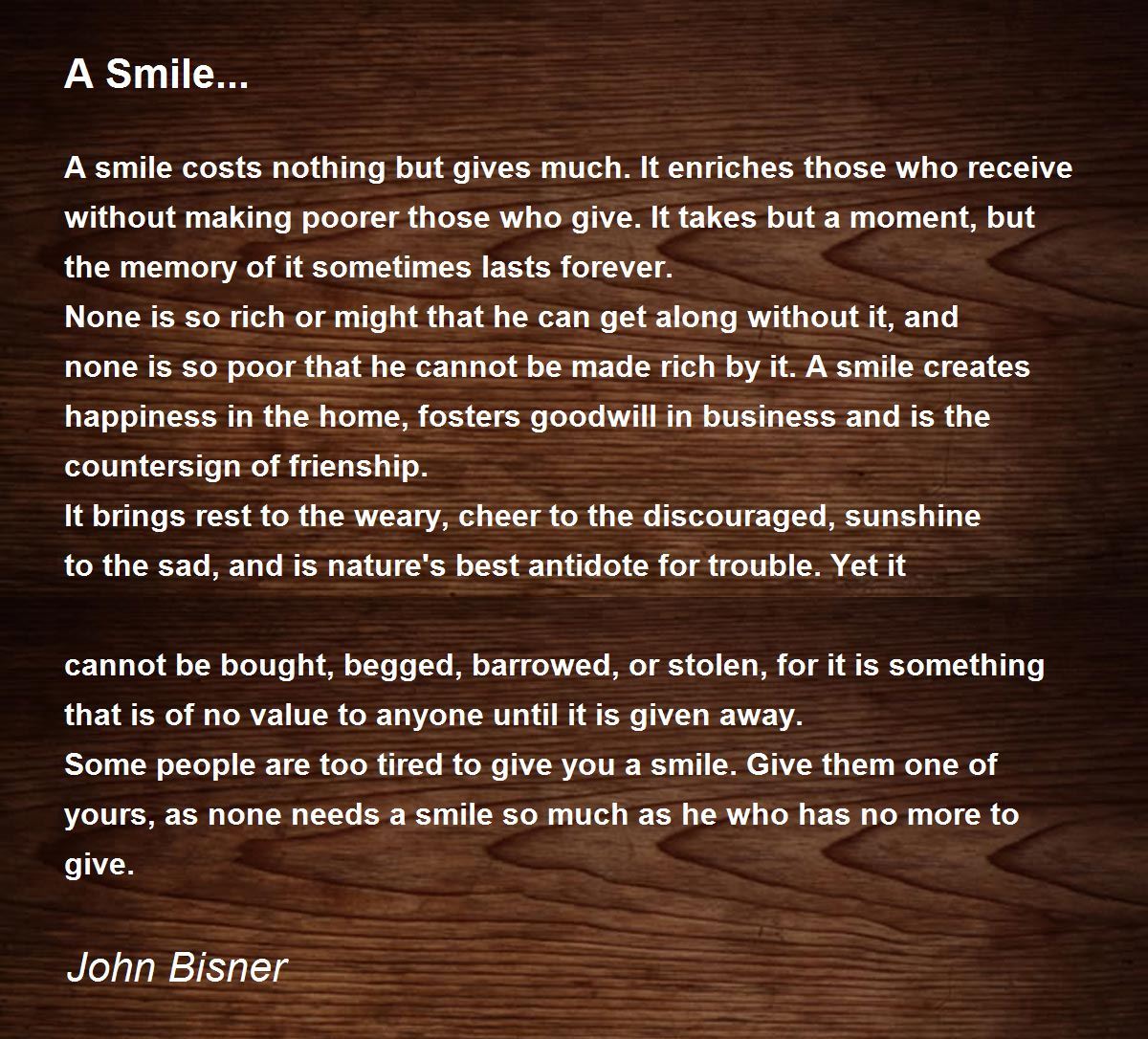 A Smile... A Smile... Poem by John F. Bisner Ureña.