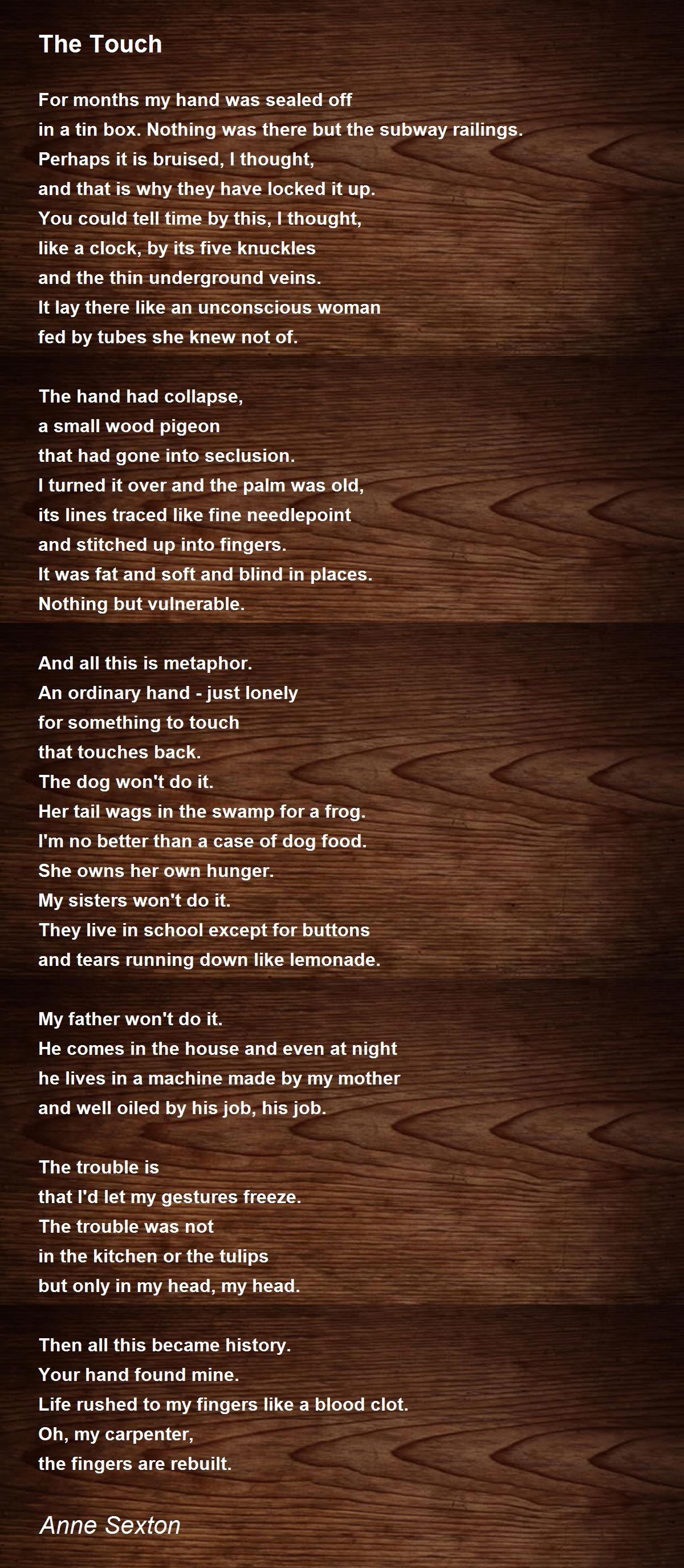 The Touch Poem by Anne Sexton - Poem Hunter