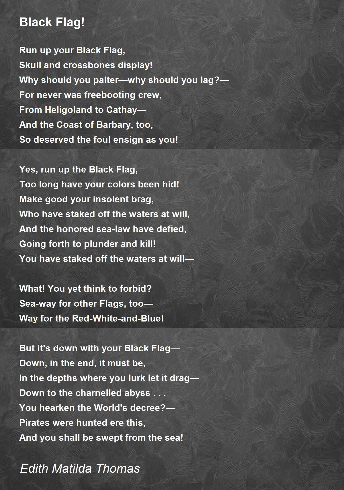 Black Flag! Black Flag! Poem by Edith Matilda Thomas