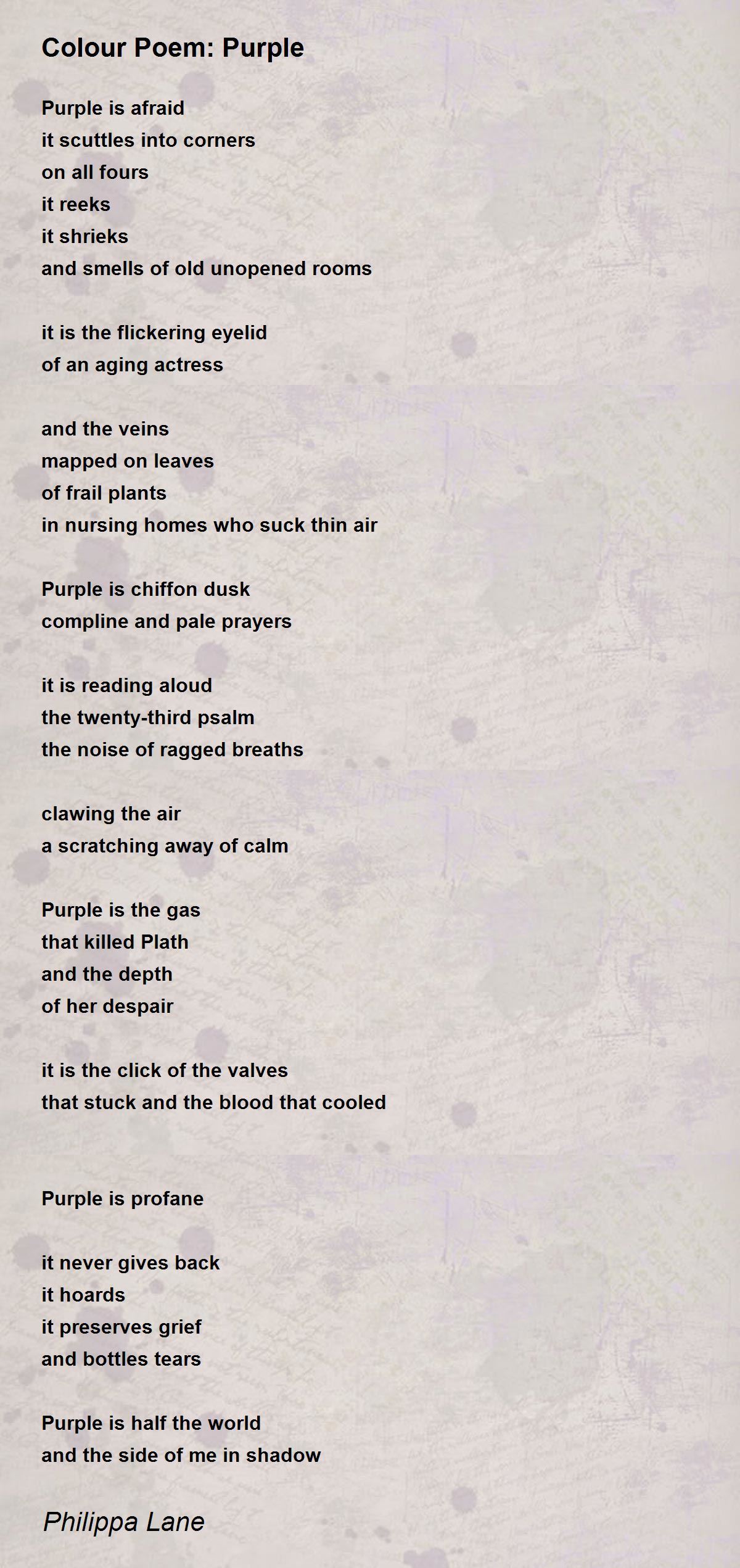 Colour Poem Purple by Philippa Lane Colour Poem Purple Poem