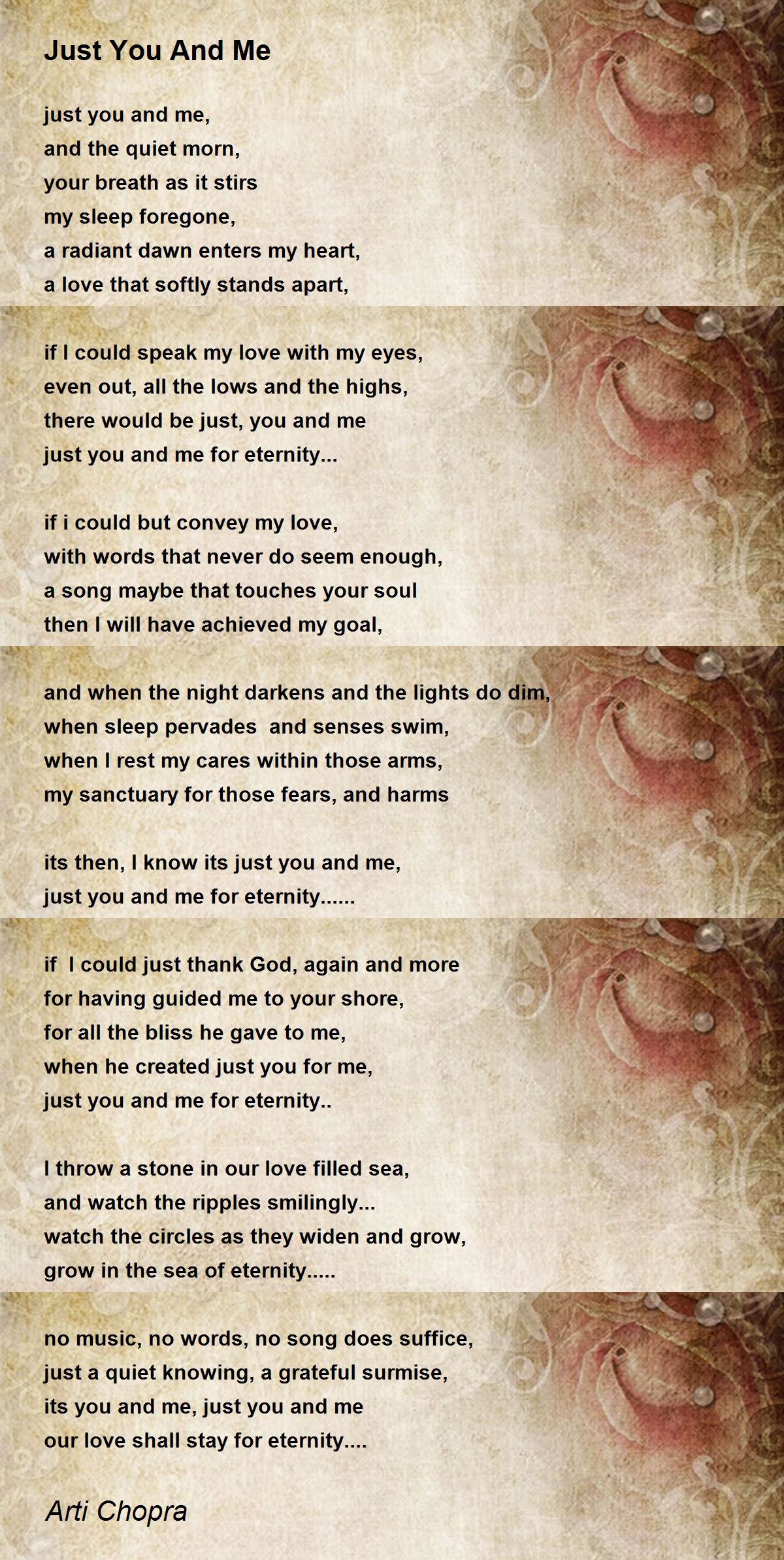 Just You And Me Poem by Arti Chopra - Poem Hunter