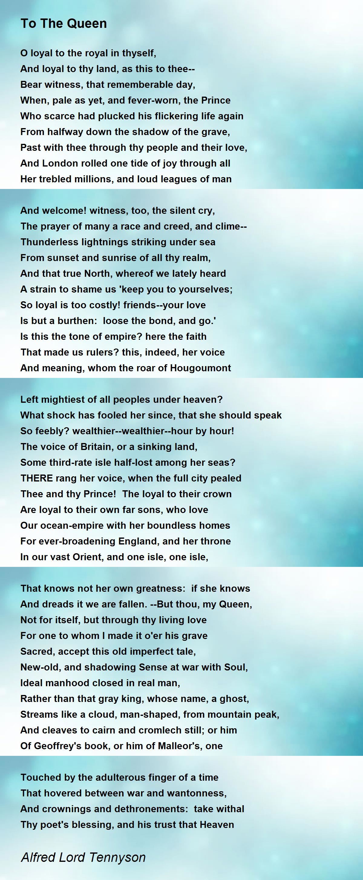 To The Queen Poem by Alfred Lord Tennyson - Poem Hunter