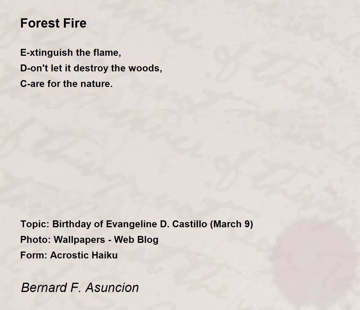 Forest Fire by Bernard F. Asuncion Forest Fire Poem