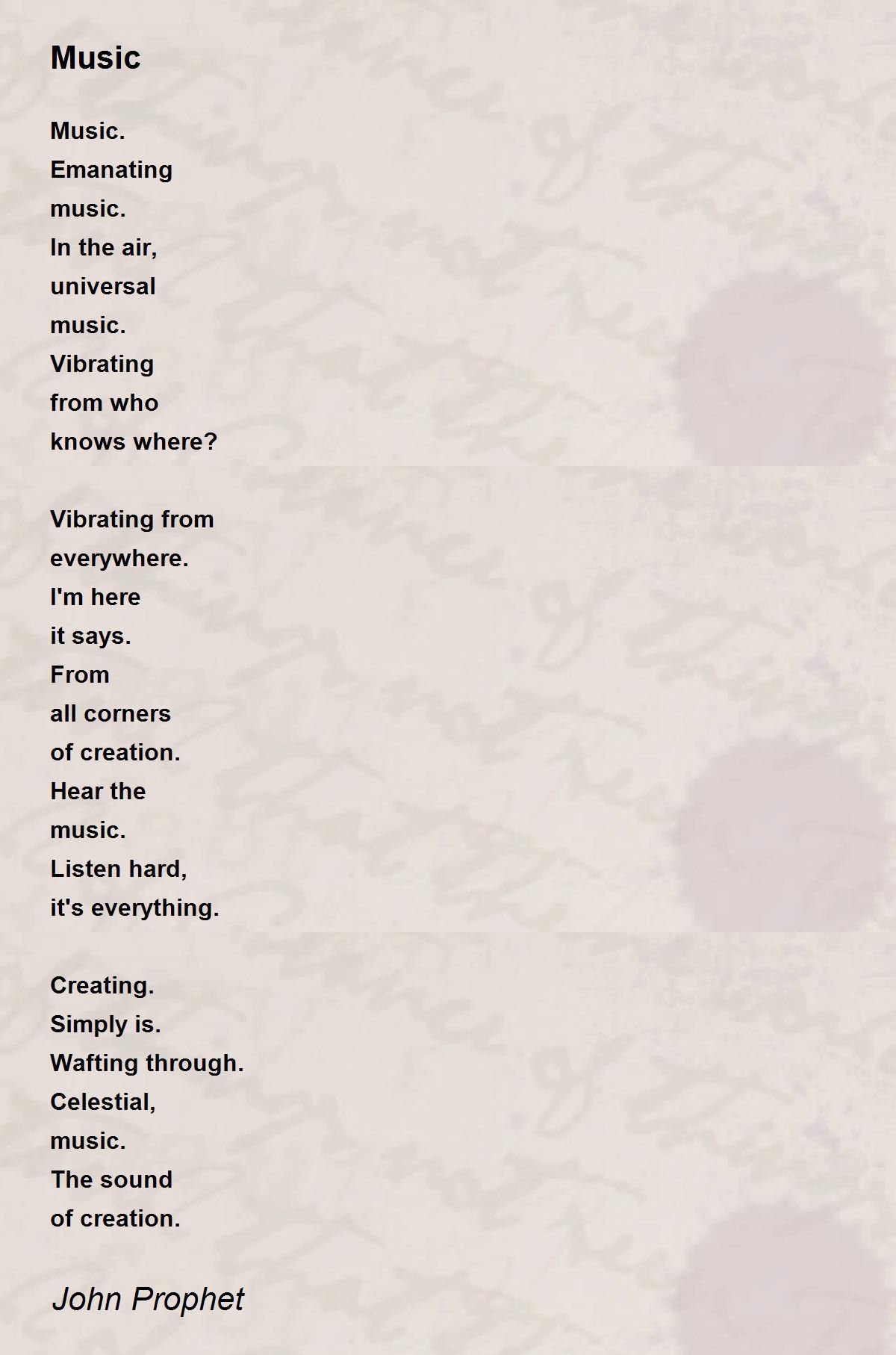 Music Music Poem by John Prophet