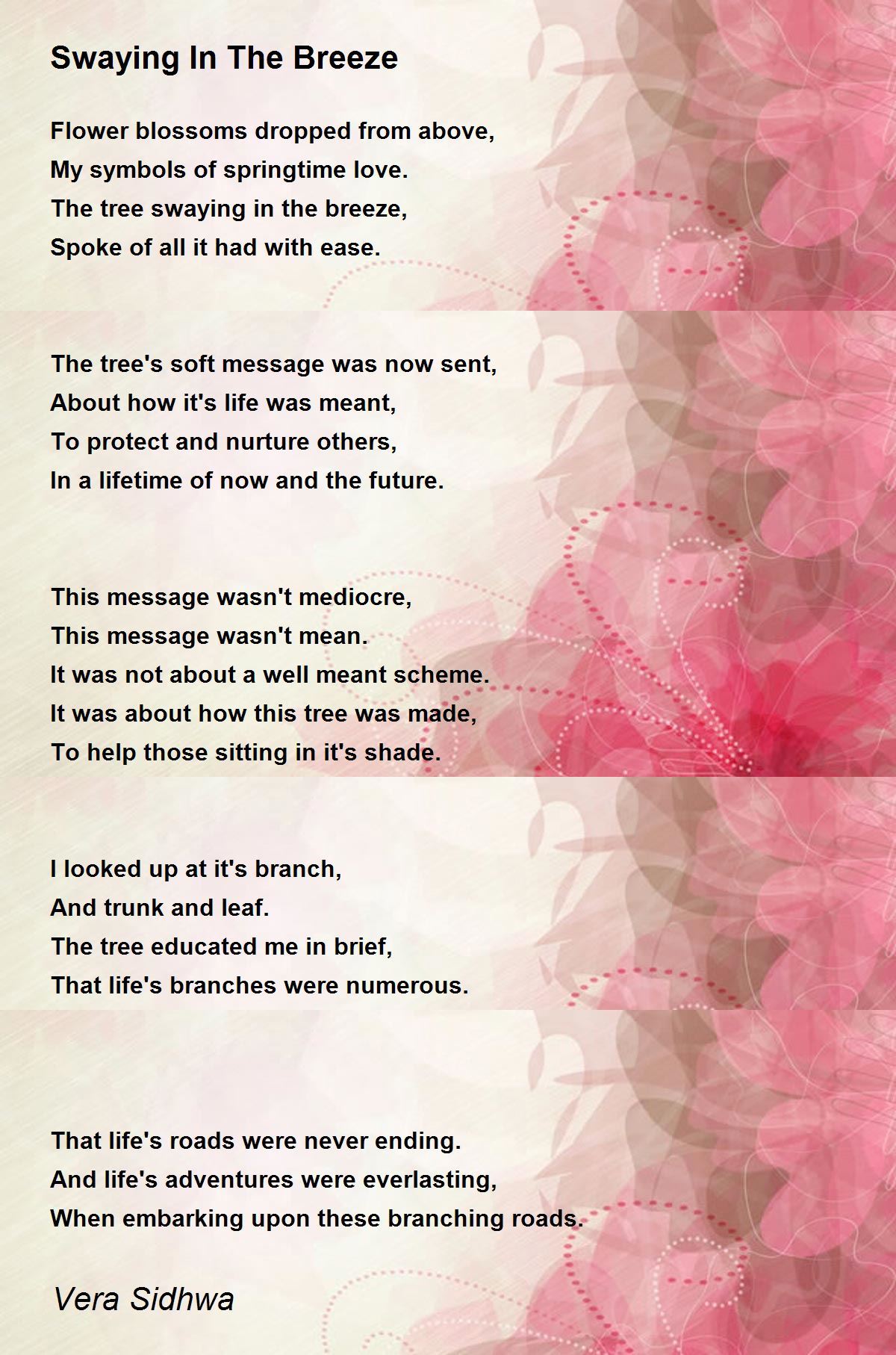 Swaying In The Breeze by Vera Sidhwa Swaying In The Breeze Poem