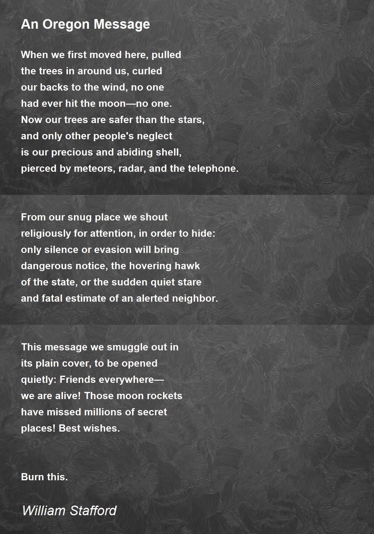 An Oregon Message Poem by William Stafford - Poem Hunter
