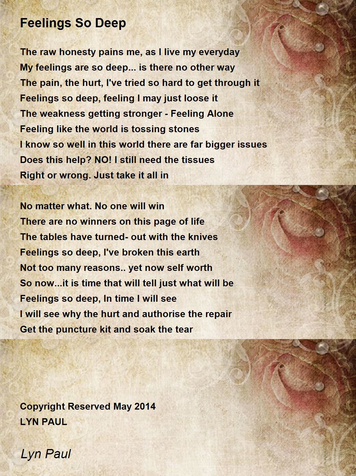 Feelings So Deep by Lyn Paul - Feelings So Deep Poem