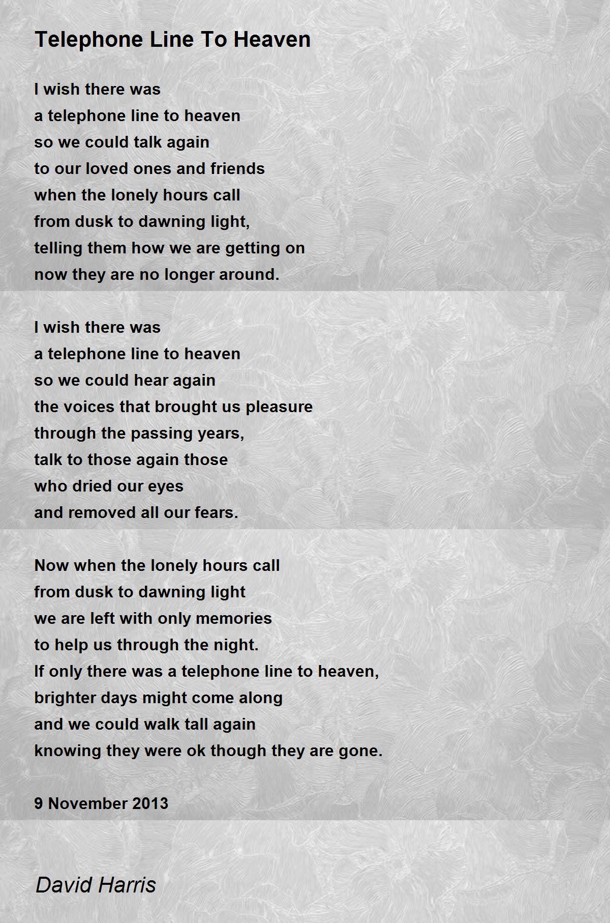 Telephone Line To Heaven Poem by David Harris Poem Hunter