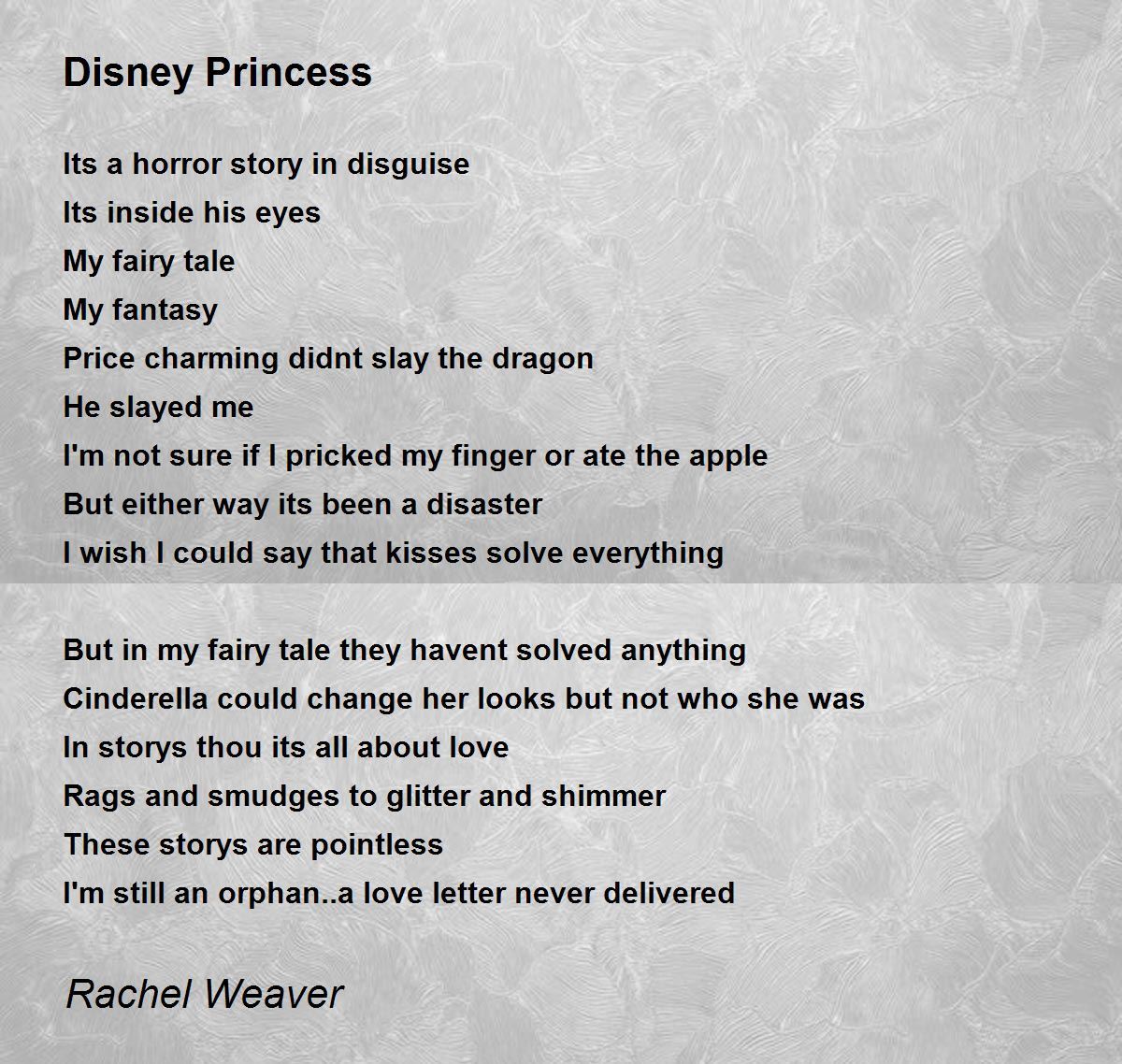 Disney Princess Disney Princess Poem by Rachel Weaver