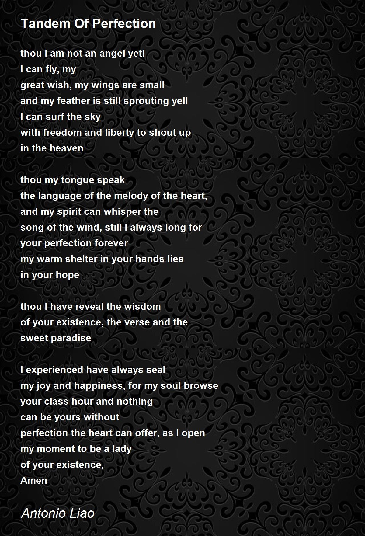 Tandem Of Perfection by Antonio Liao Tandem Of Perfection Poem