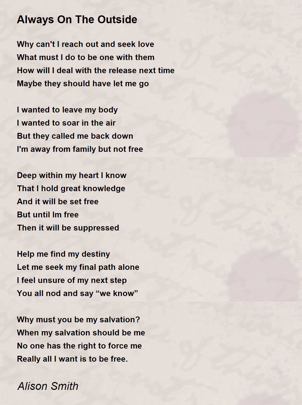 Always On The Outside Always On The Outside Poem by Alison Smith