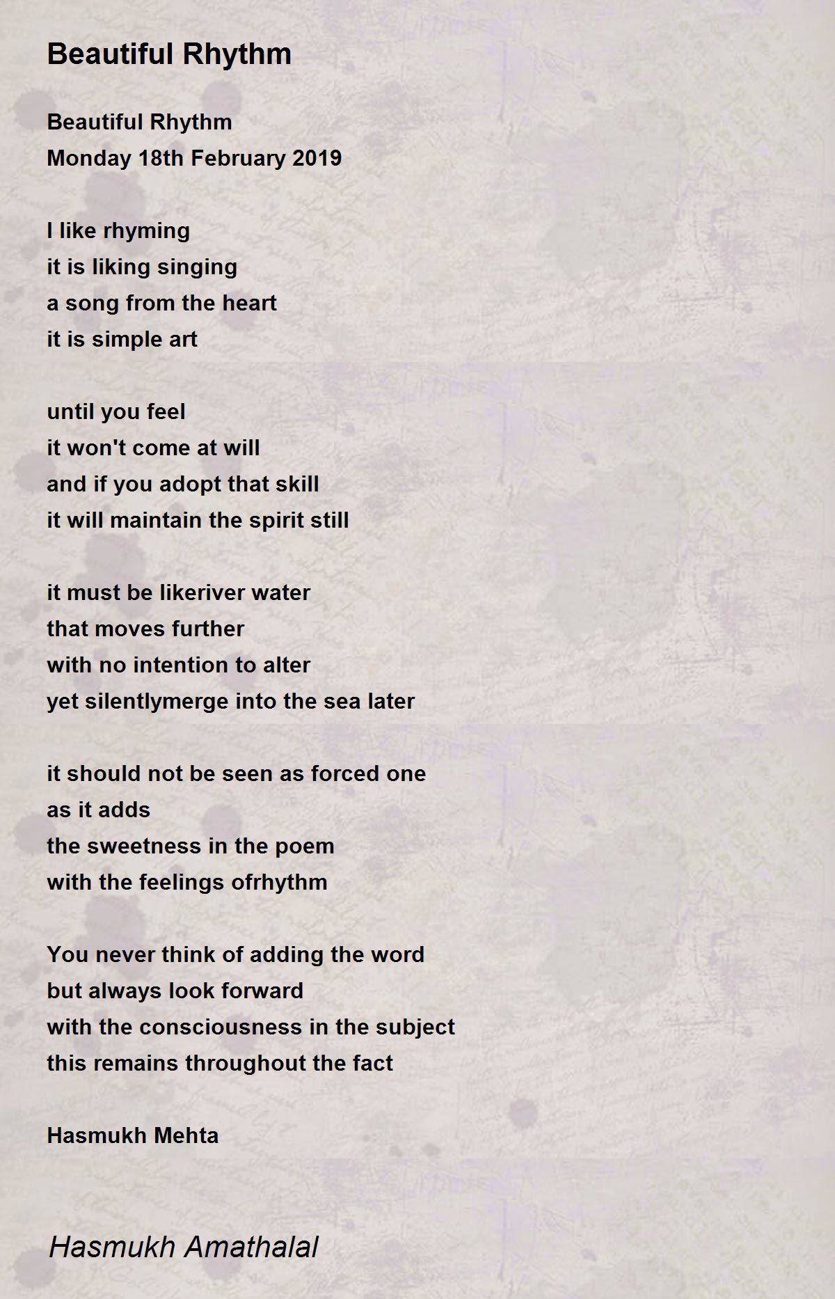 Beautiful Rhythm by Mehta Hasmukh Amathalal Beautiful Rhythm Poem