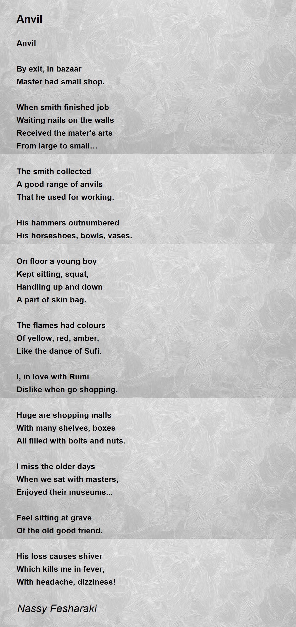 Anvil Poem by Nassy Fesharaki Poem Hunter
