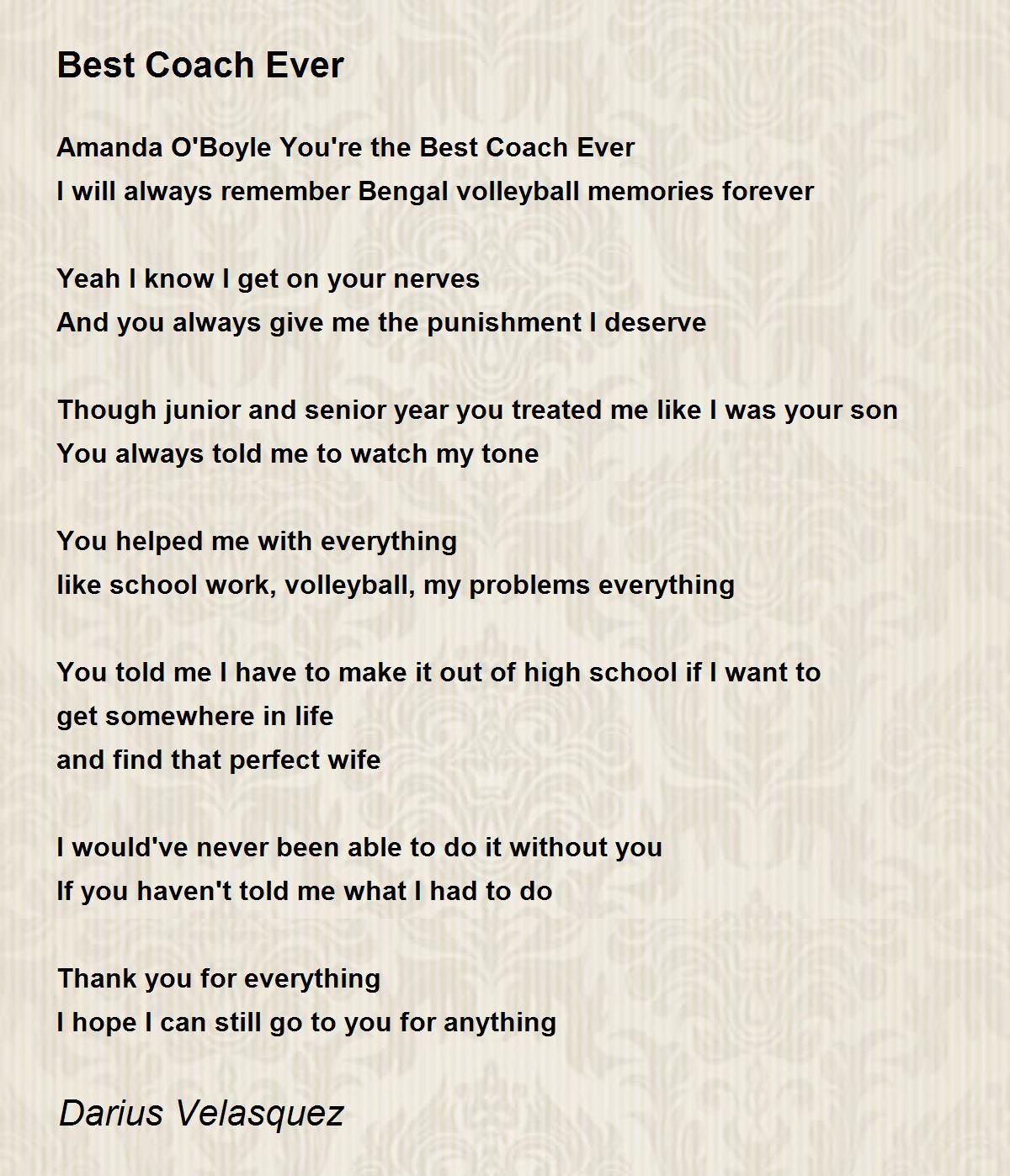 Best Coach Ever Best Coach Ever Poem by Darius Velasquez
