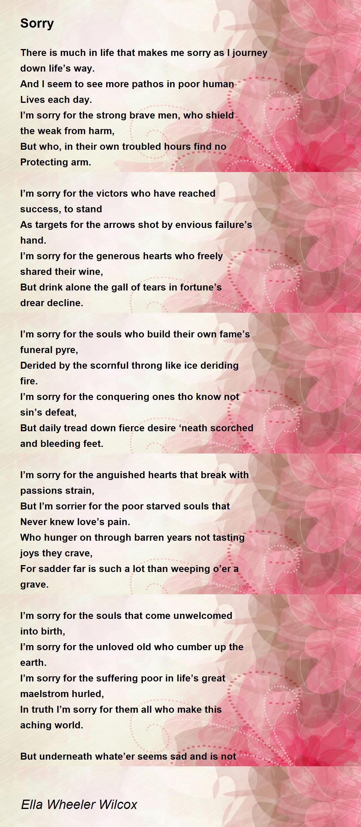 Sorry - Sorry Poem by Ella Wheeler Wilcox
