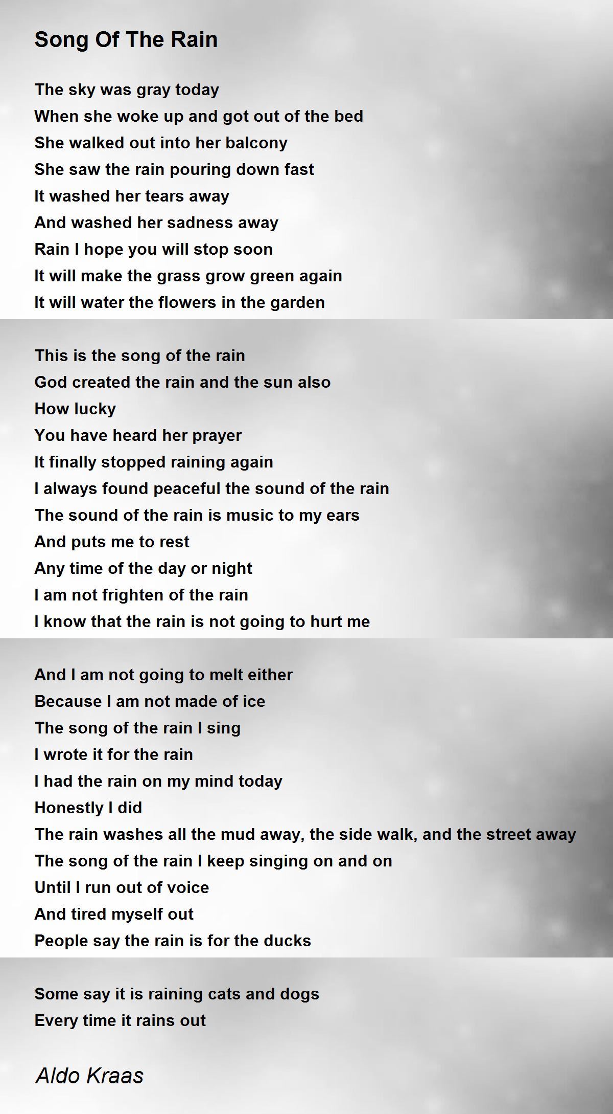 Song Of The Rain Poem by Aldo Kraas Poem Hunter