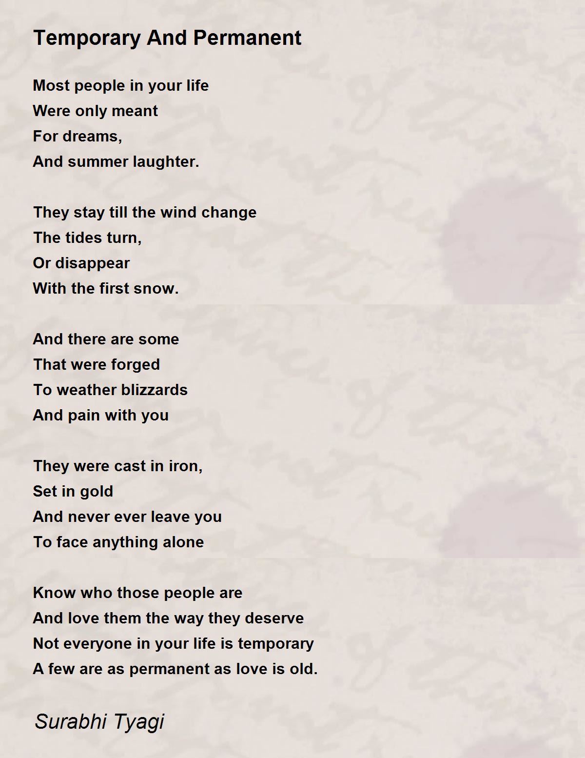 Temporary And Permanent Poem by Surabhi Tyagi - Poem Hunter