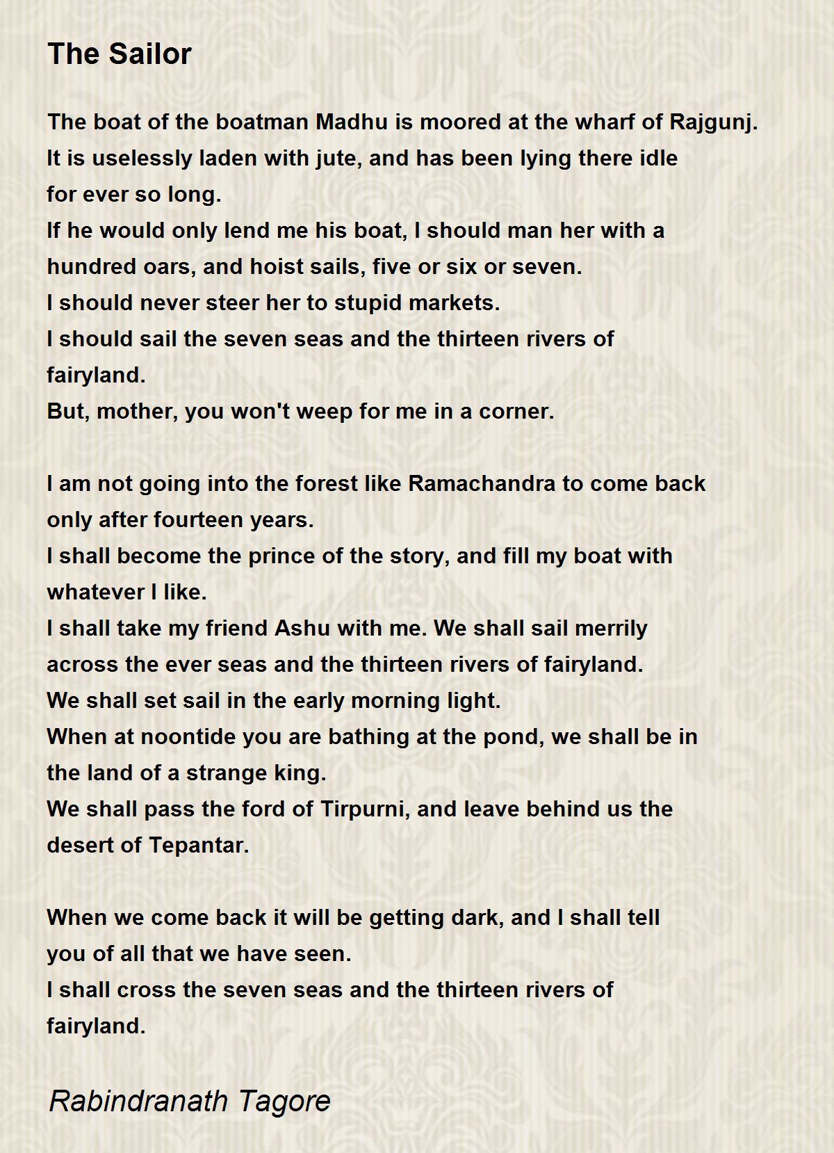 The Sailor Poem by Rabindranath Tagore - Poem Hunter