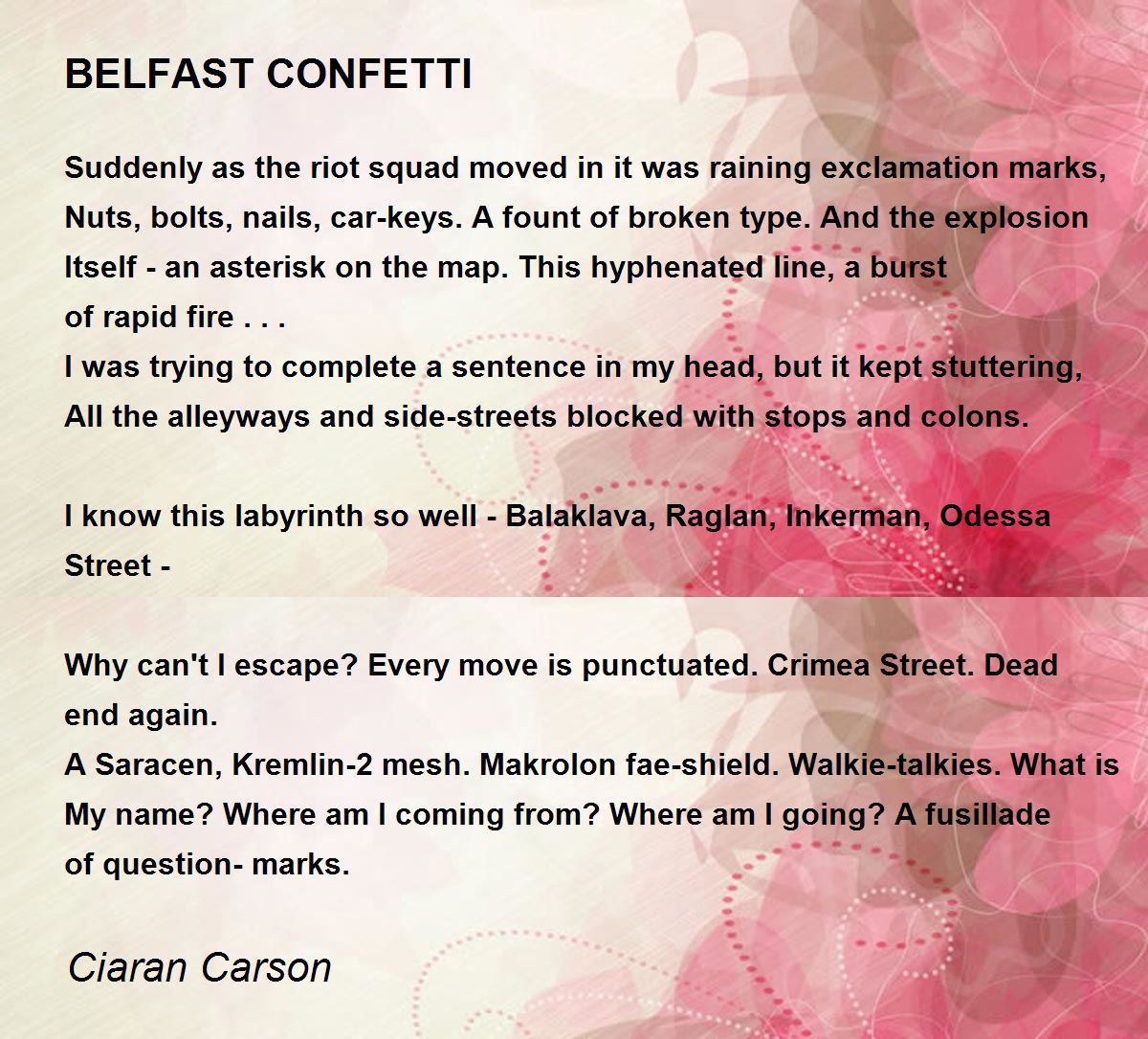 BELFAST CONFETTI BELFAST CONFETTI Poem by Ciaran Carson