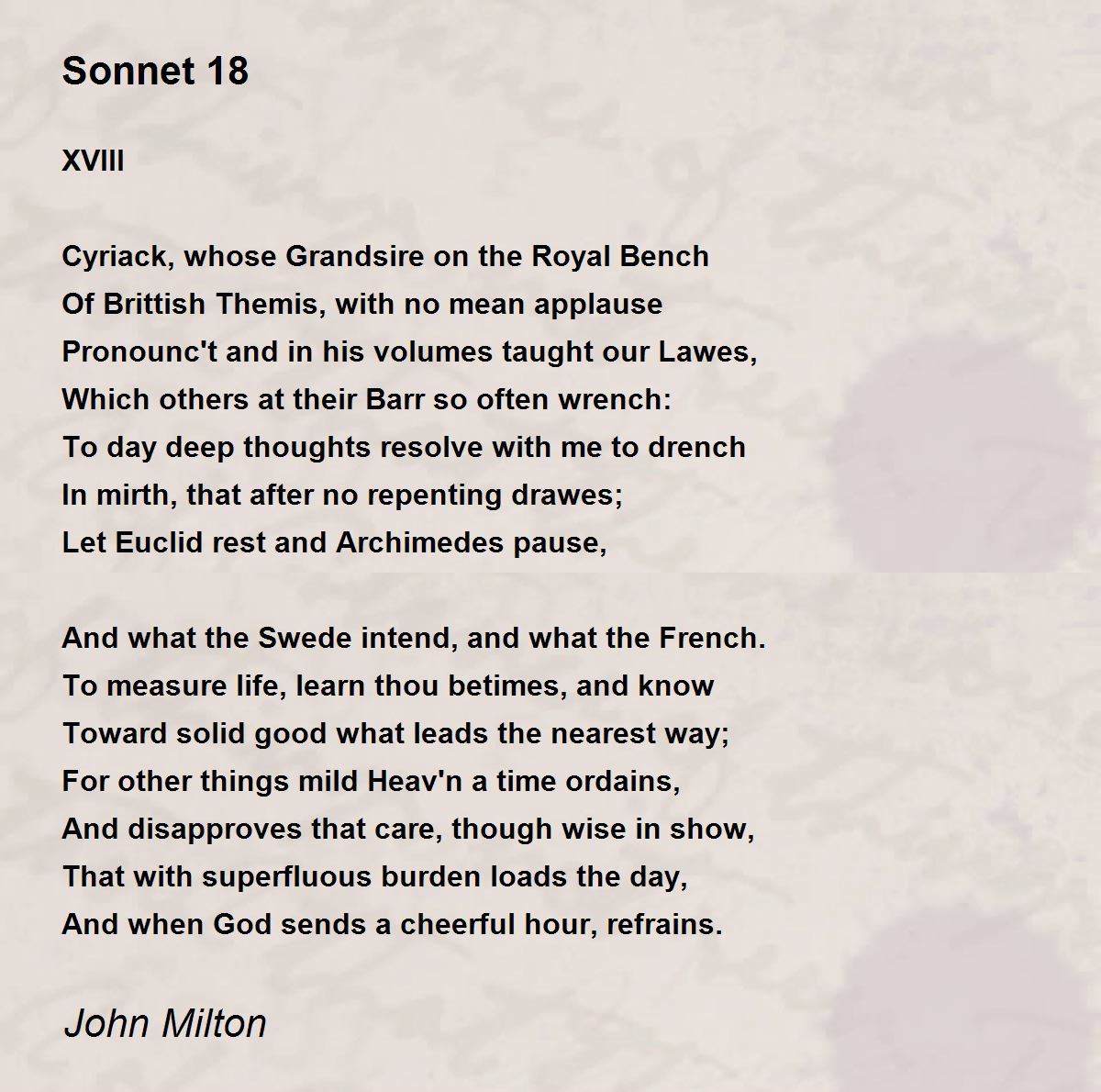 Sonnet 18 Poem by John Milton - Poem Hunter