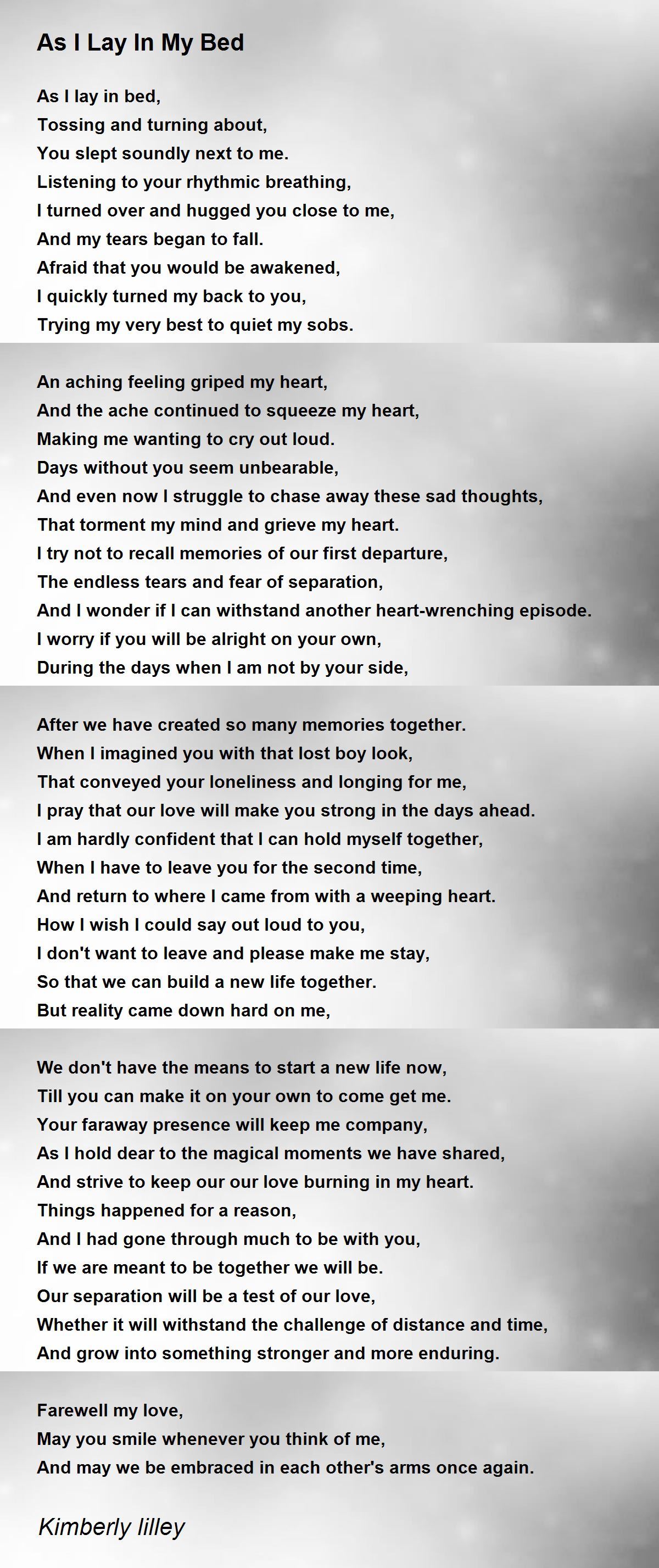 As I Lay In My Bed As I Lay In My Bed Poem by Kimberly lilley