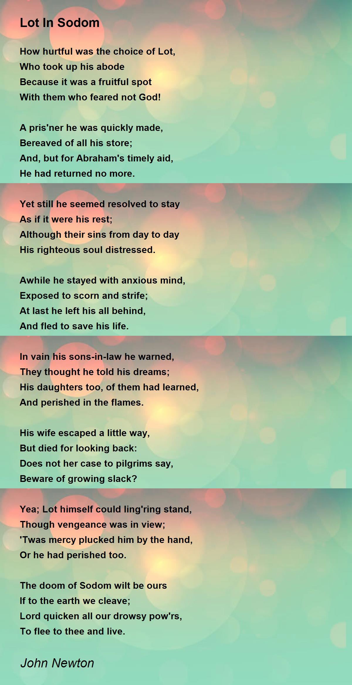 Lot In Sodom Poem by John Newton Poem Hunter