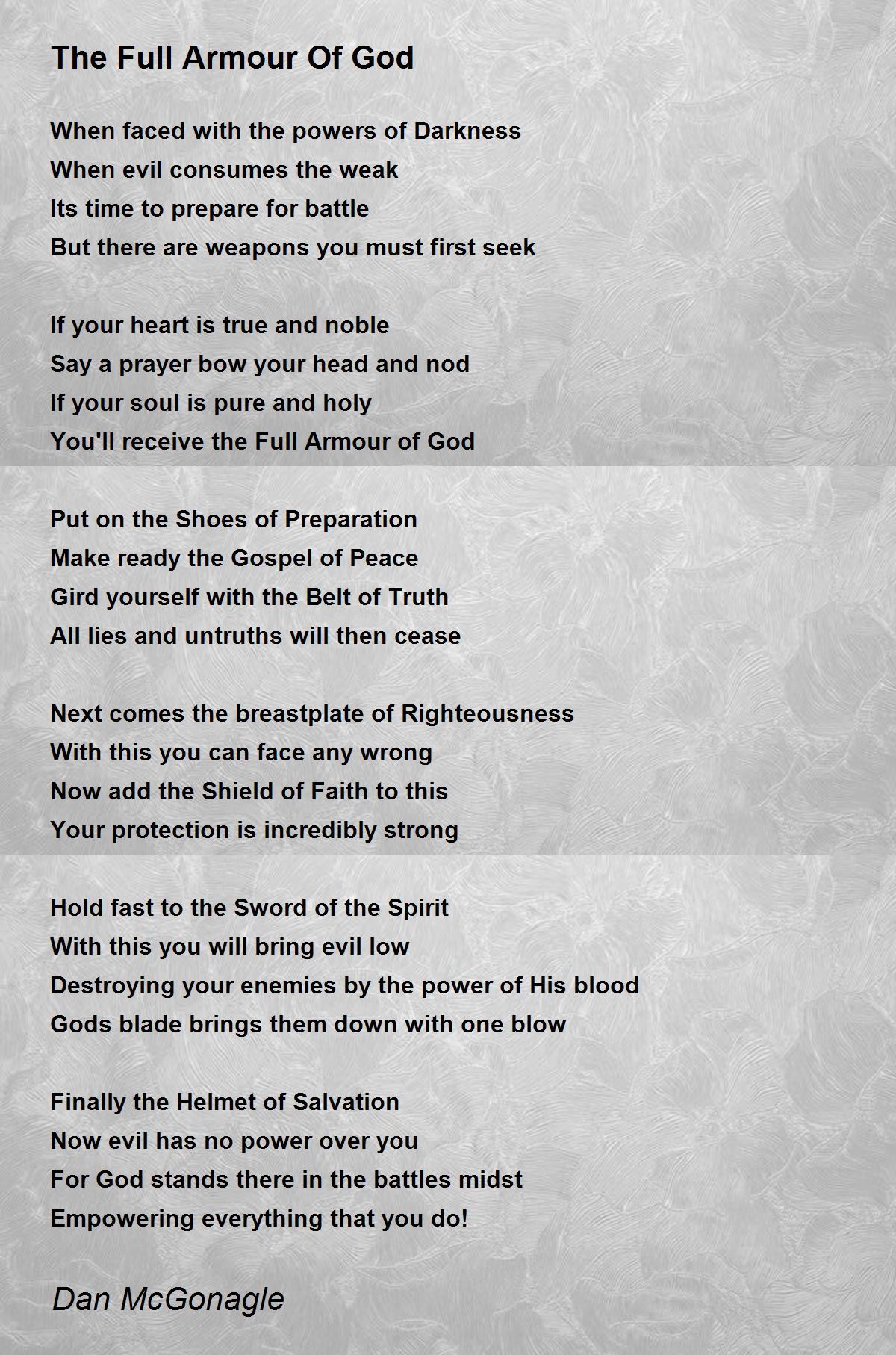 The Full Armour Of God Poem by Dan McGonagle - Poem Hunter
