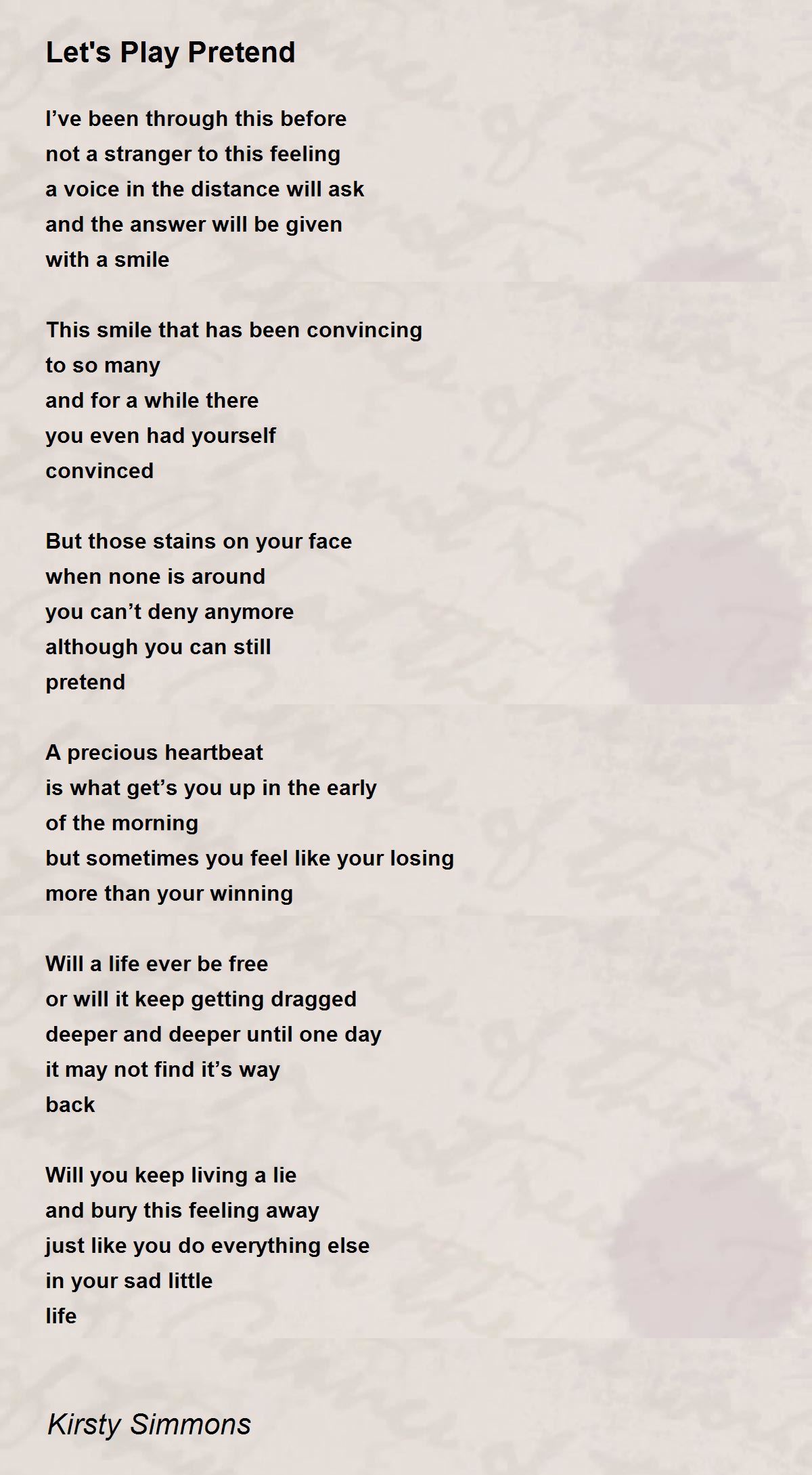 Let's Play Pretend by Kirsty Simmons Let's Play Pretend Poem