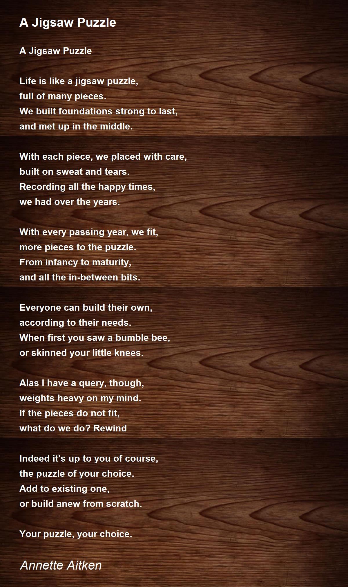 A Jigsaw Puzzle A Jigsaw Puzzle Poem by Aitken