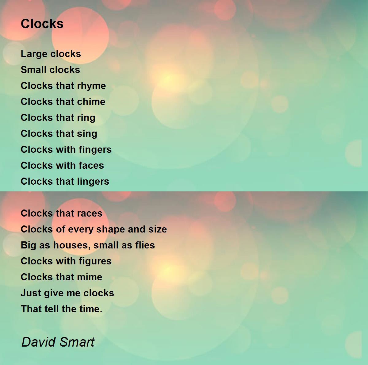 Clocks by David Smart Clocks Poem