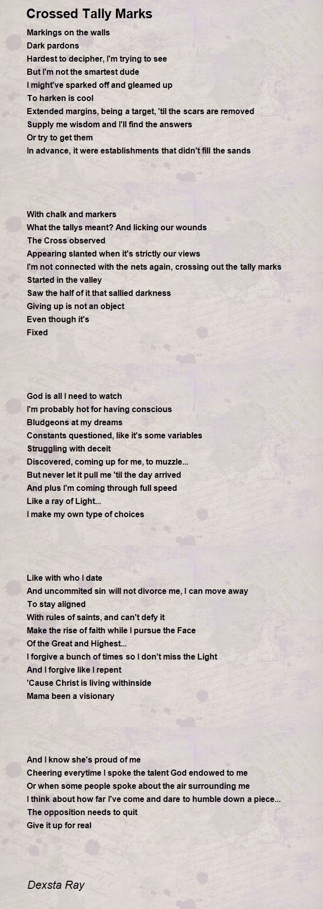 Crossed Tally Marks Poem by Dexsta Ray - Poem Hunter