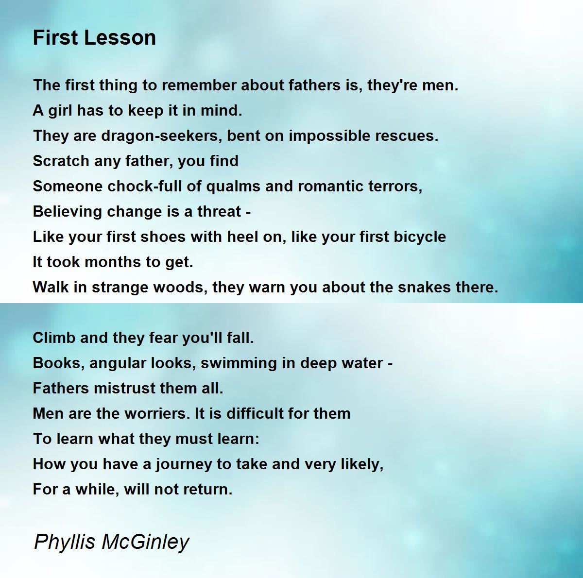 First Lesson First Lesson Poem by Phyllis McGinley