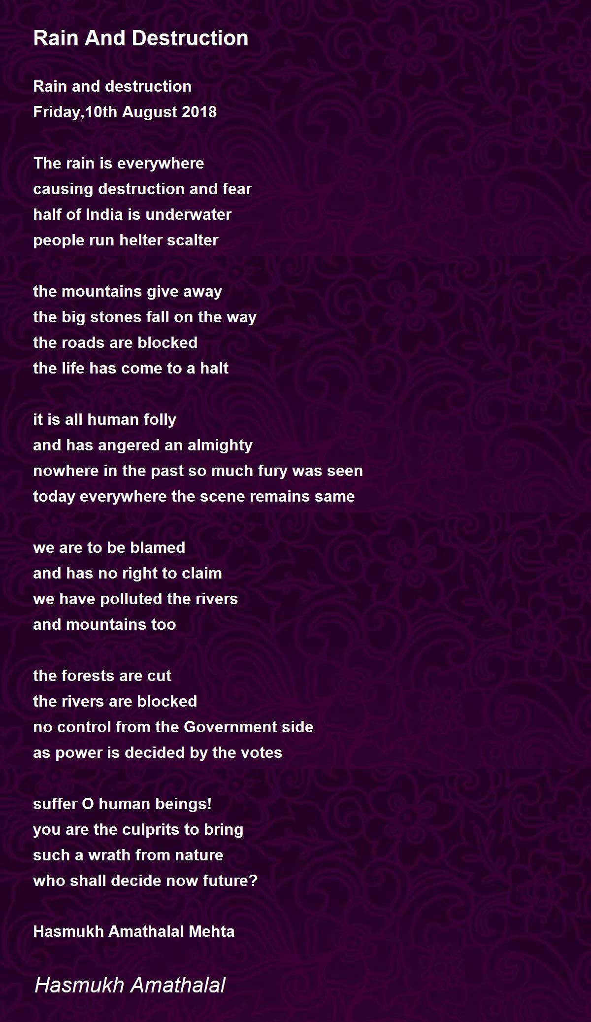Rain And Destruction Poem By Mehta Hasmukh Amathalal Poem Hunter