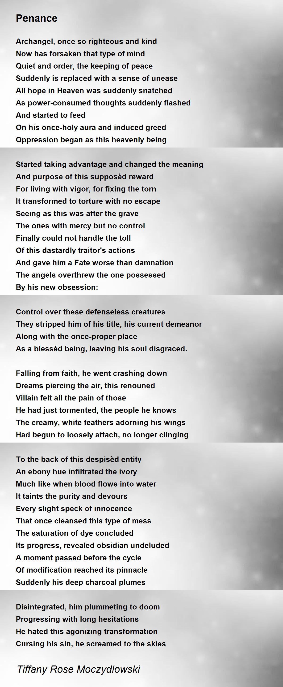 Penance Penance Poem By Tiffany Rose Moczydlowski