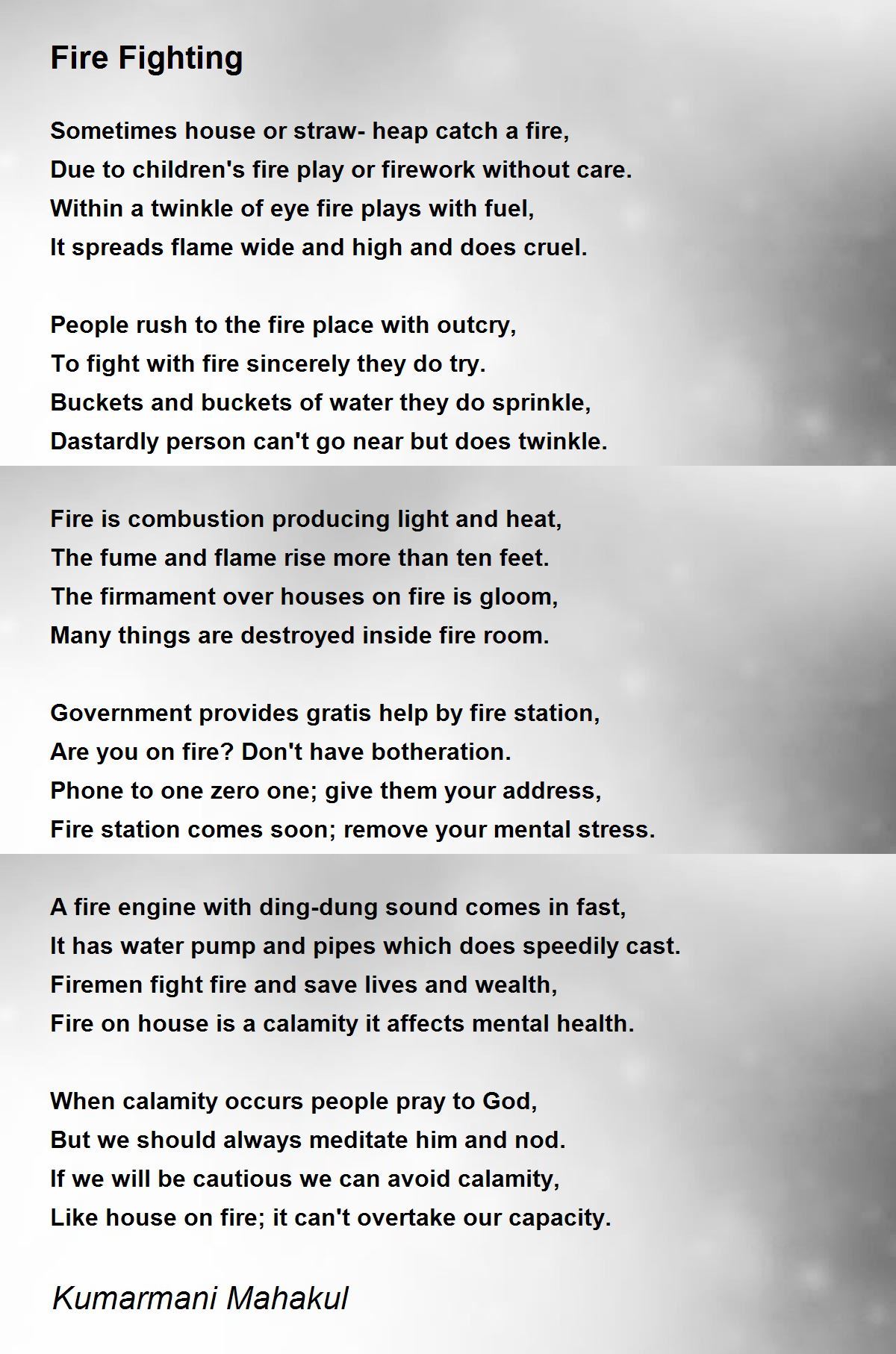 Fire Fighting Fire Fighting Poem by Kumarmani Mahakul