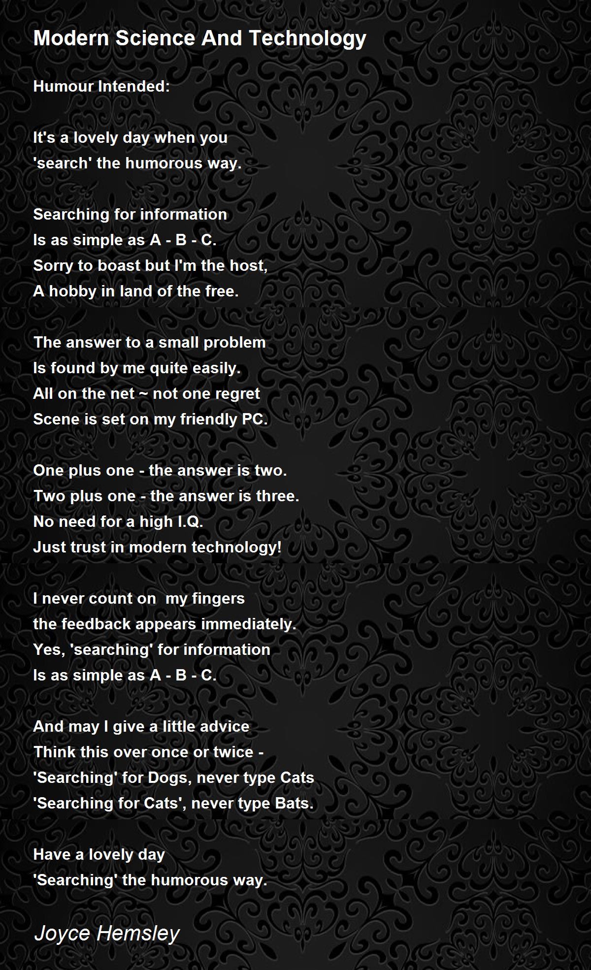 Modern Science And Technology Poem by Joyce Hemsley - Poem Hunter
